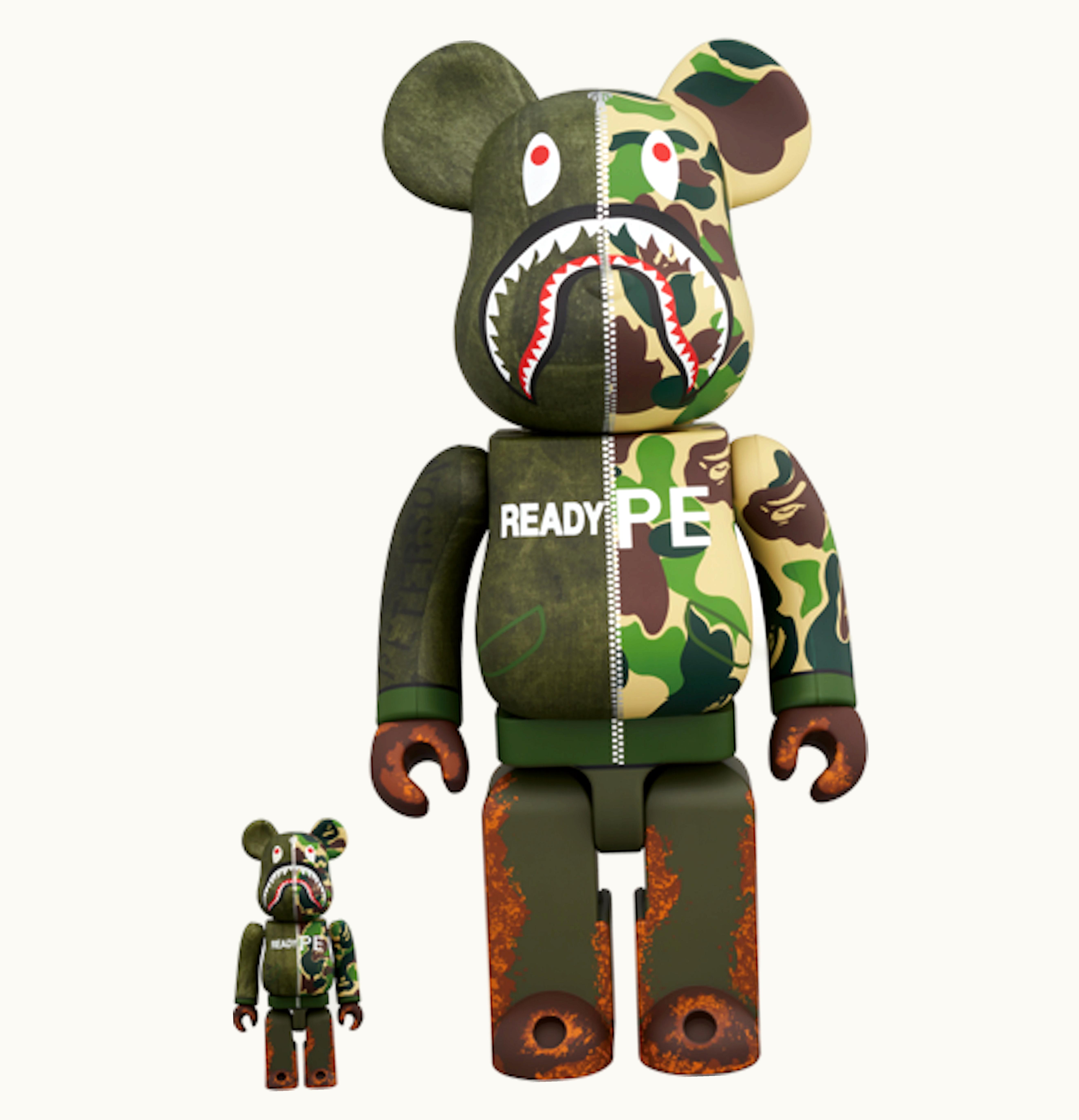 Bearbrick Bearbrick x Readymade x A Bathing Ape 100 400 Set Olive