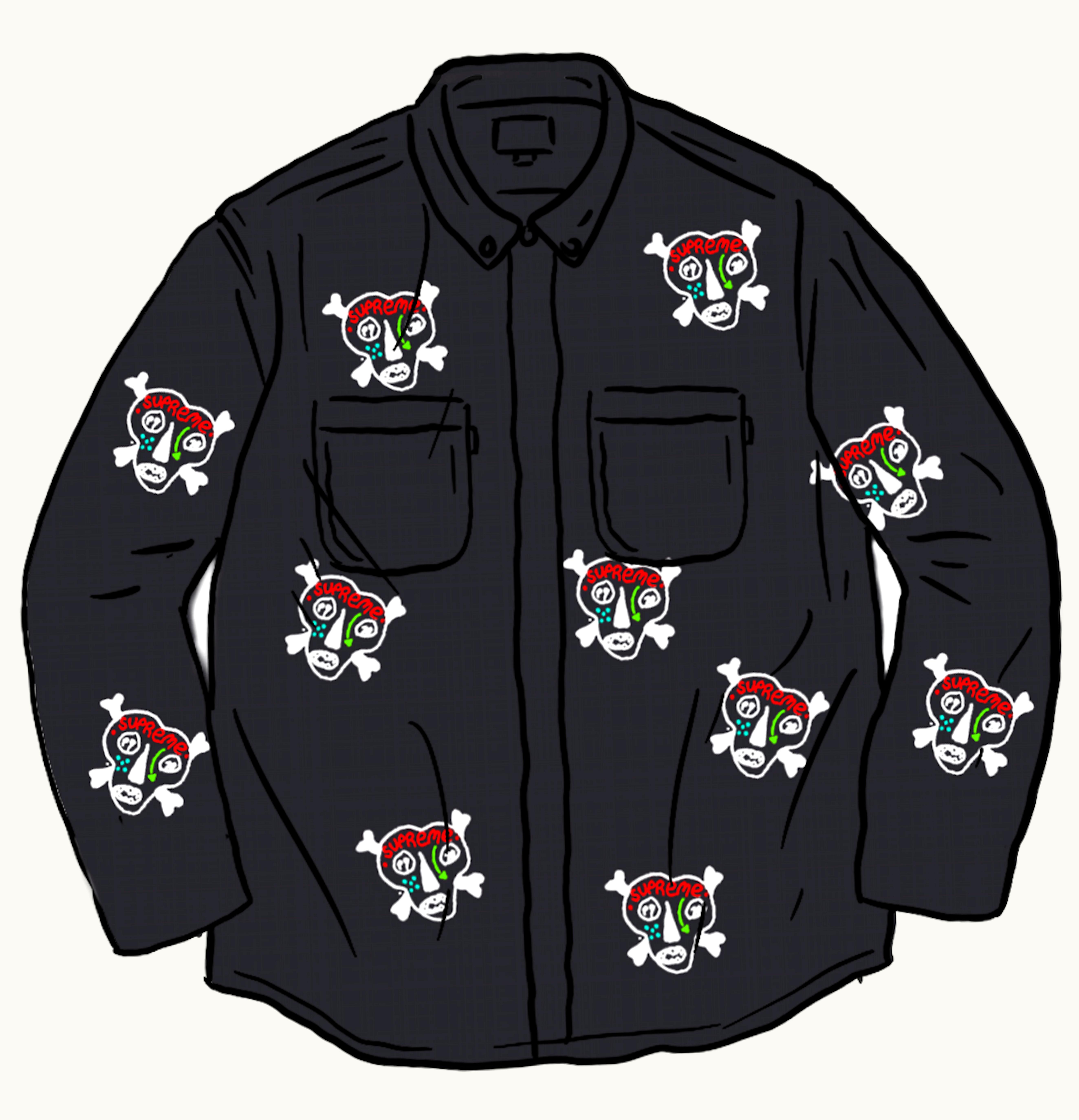 Supreme Supreme Clayton Patterson Supreme Skulls Embroidered Work Shirt Black