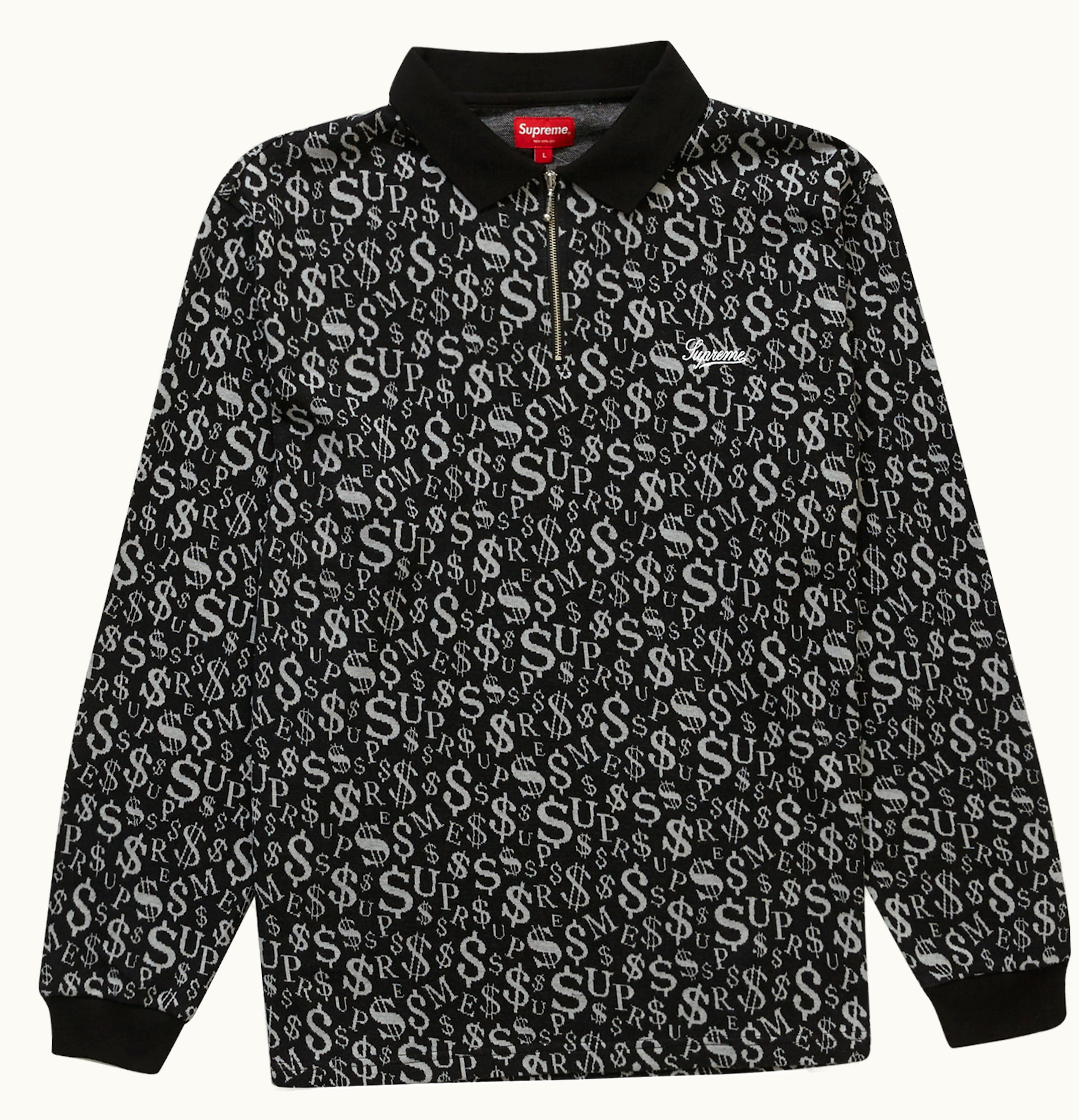 Supreme Supreme Currency Jacquard Zip L S Polo Black