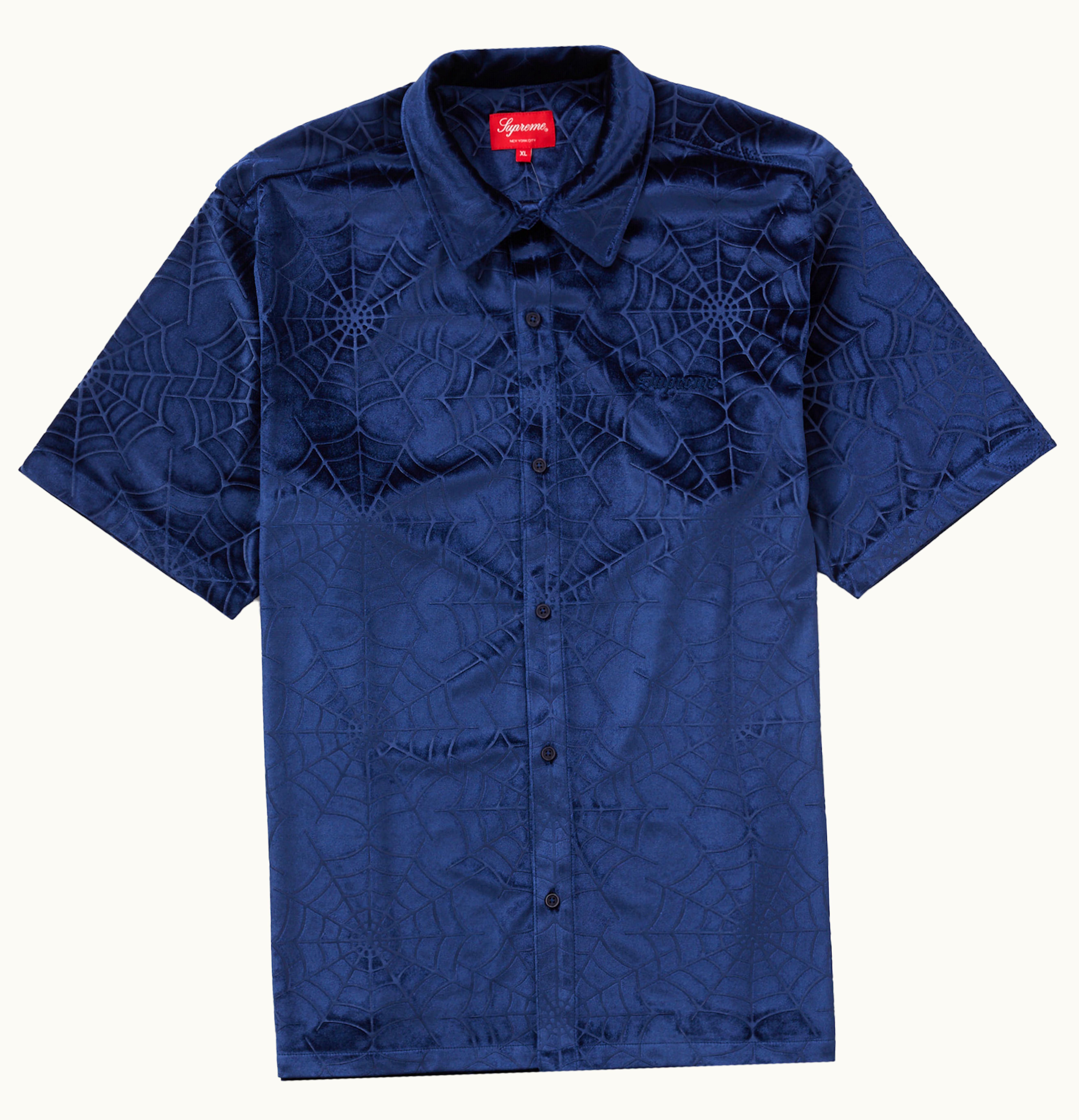 Supreme Supreme Spider Web Velvet S S Shirt Navy