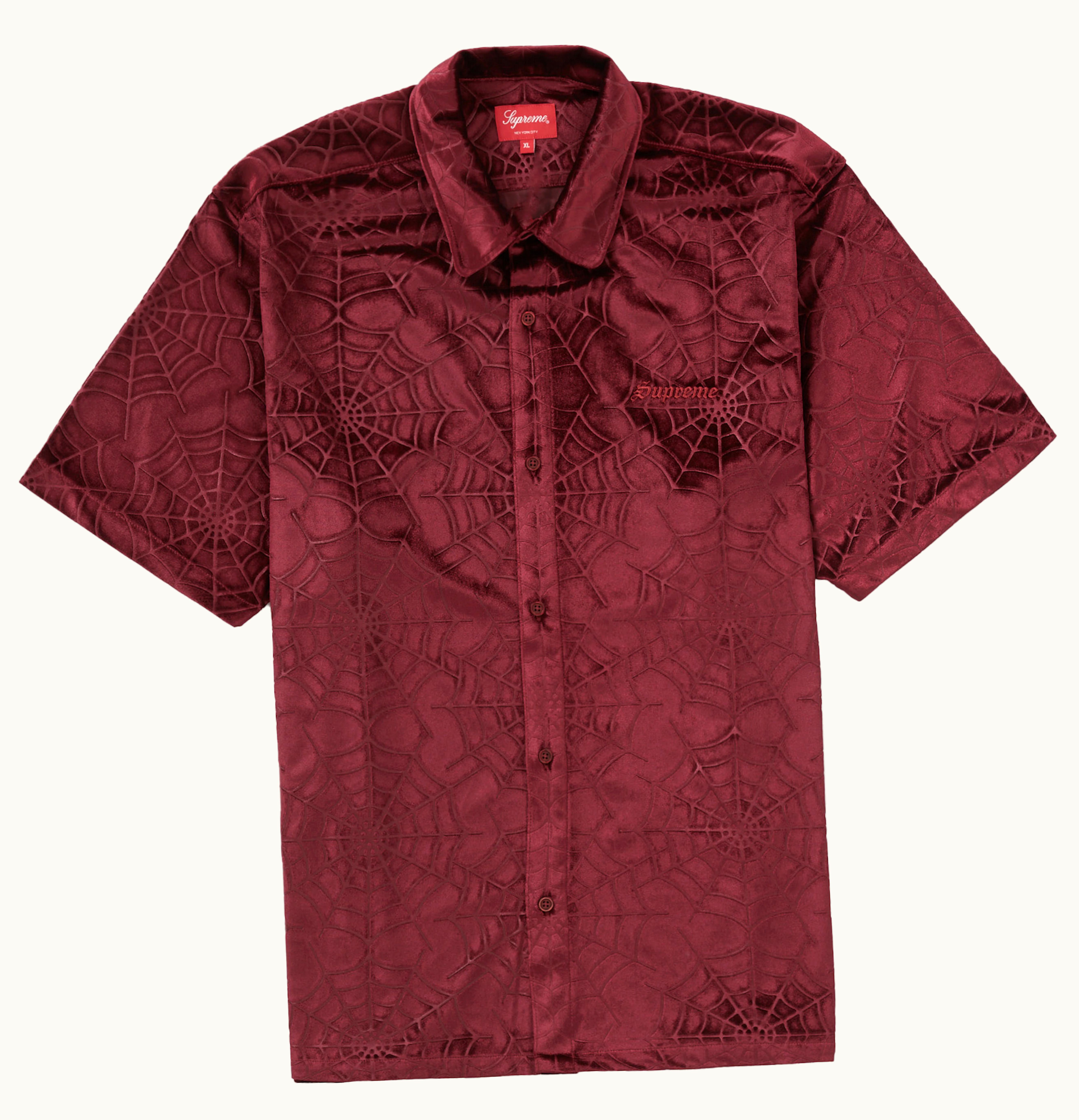 Supreme Supreme Spider Web Velvet S S Shirt Burgundy