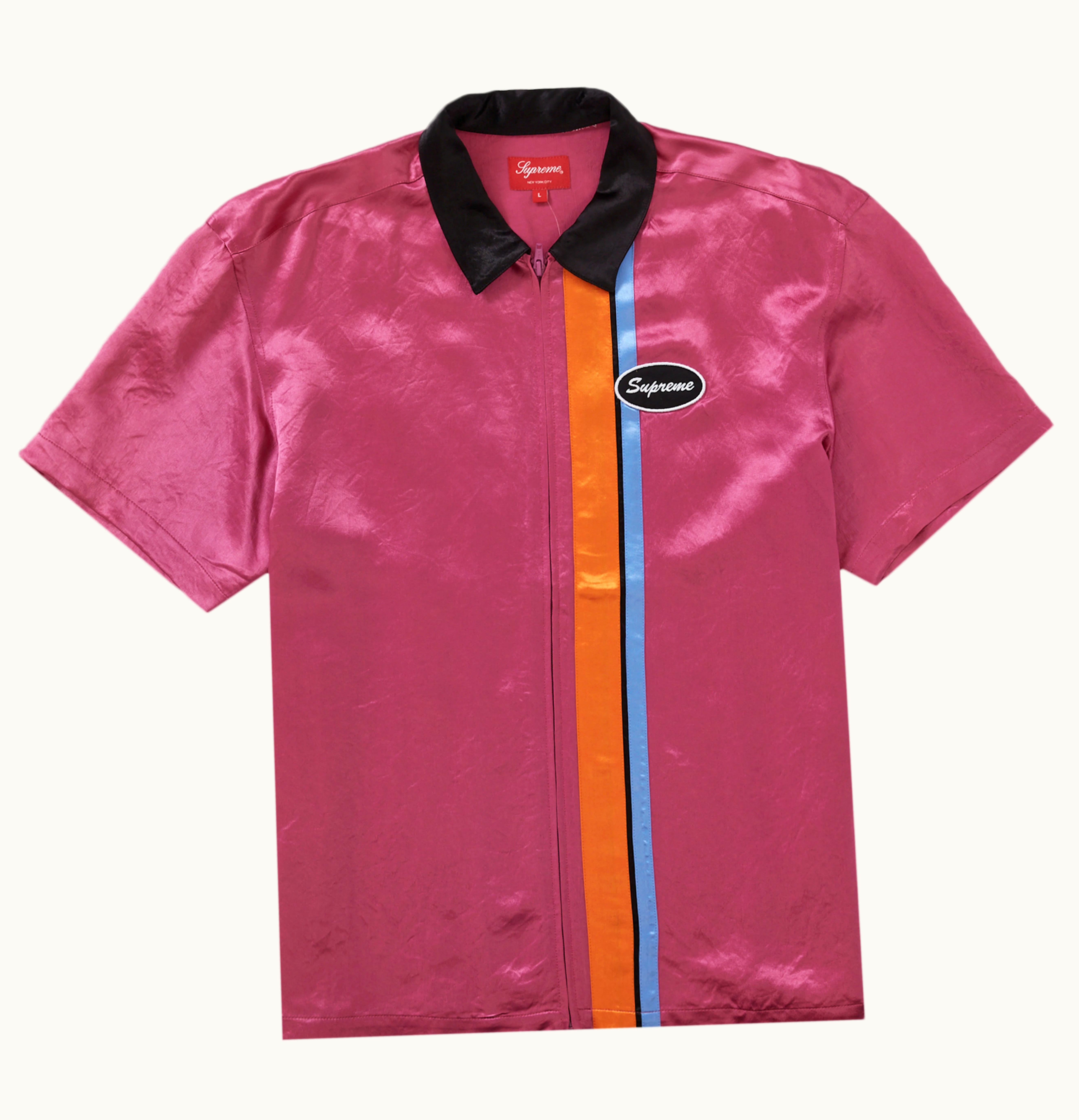 Supreme Supreme Satin Zip Up S S Work Shirt Pink