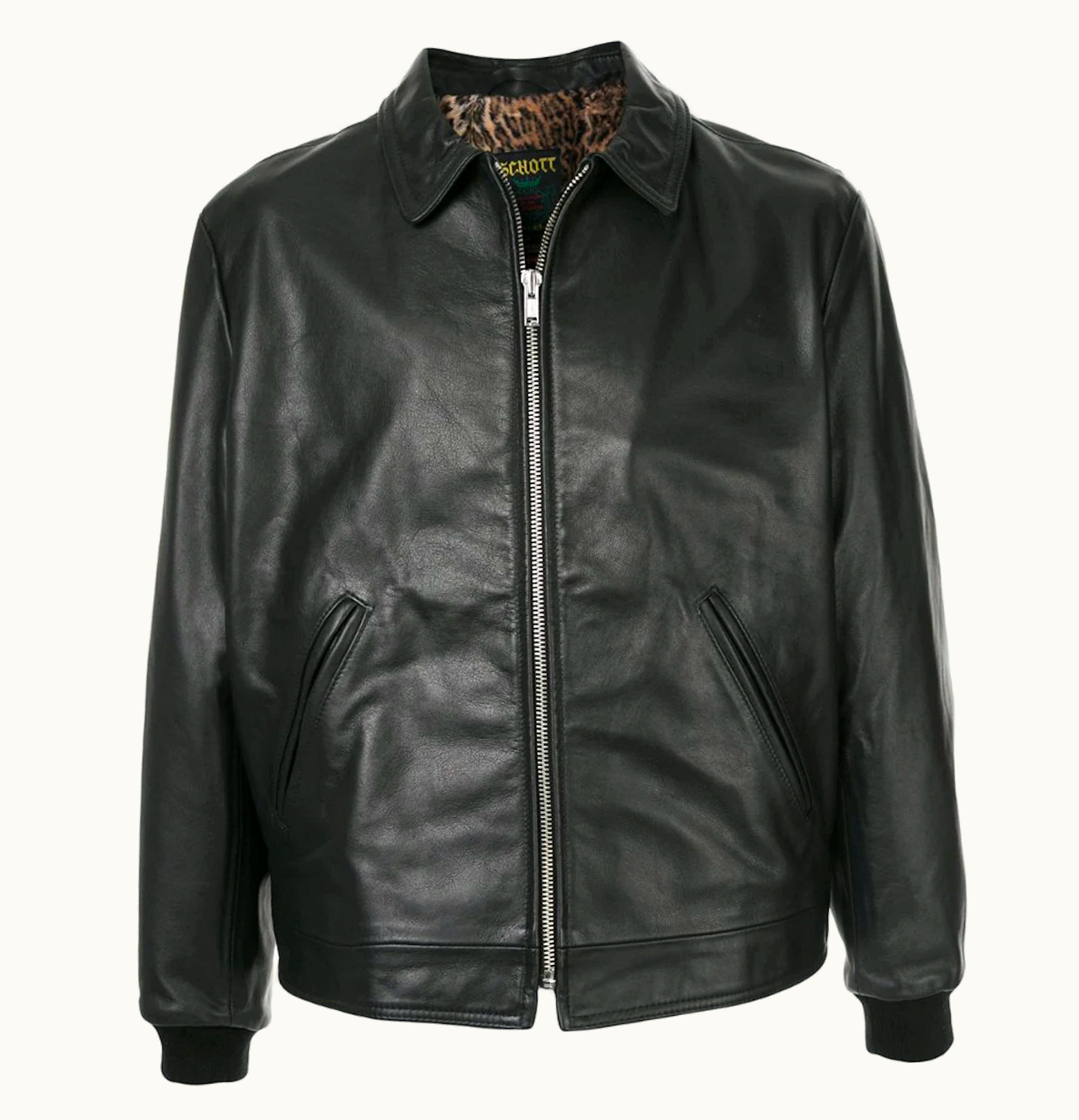 Supreme Supreme Schott Leopard Lined Leather Work Jacket Black