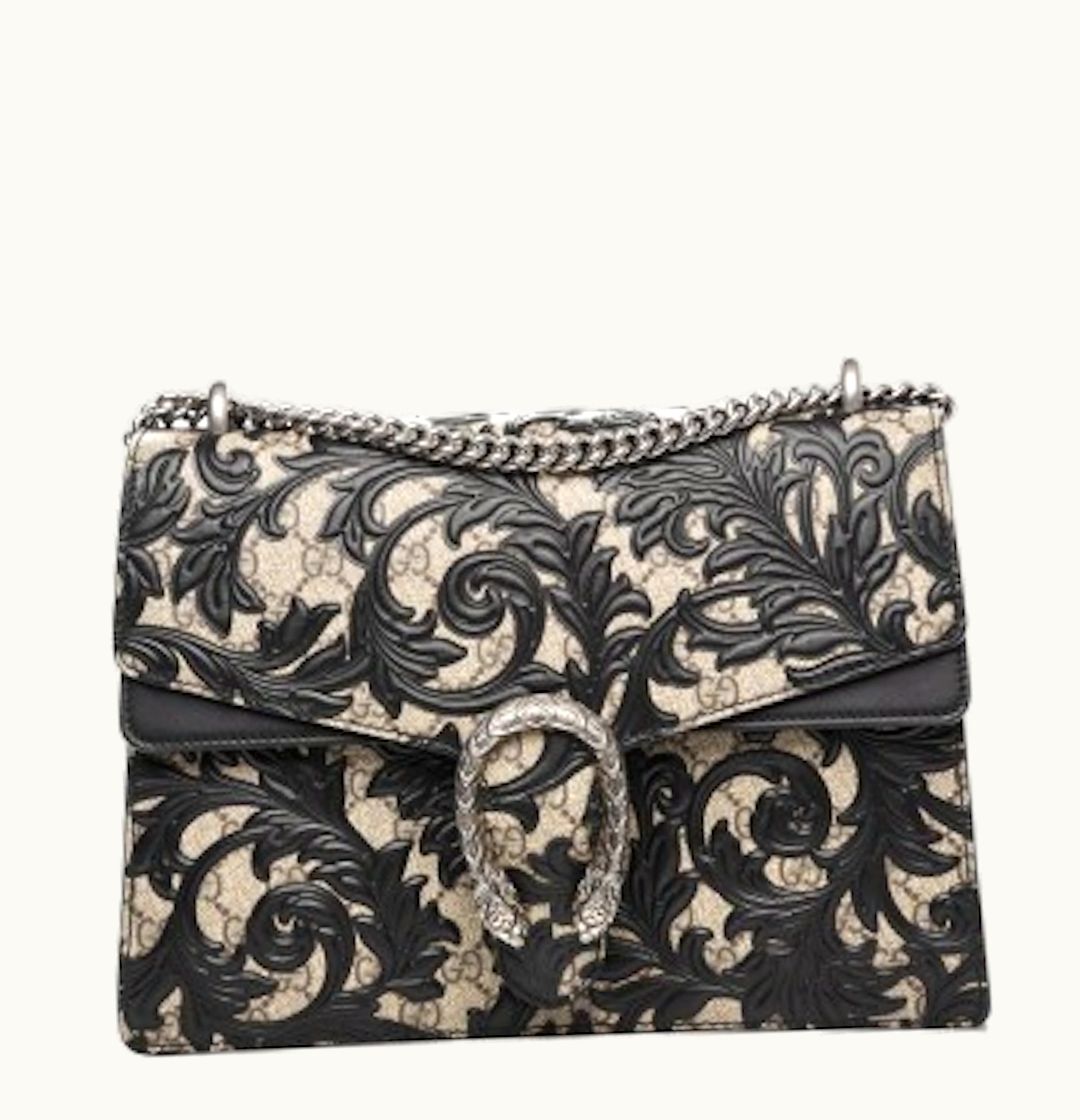 Gucci Gucci Arabesque Dionysus Shoulder Bag GG Supreme Black Floral Canvas Leather