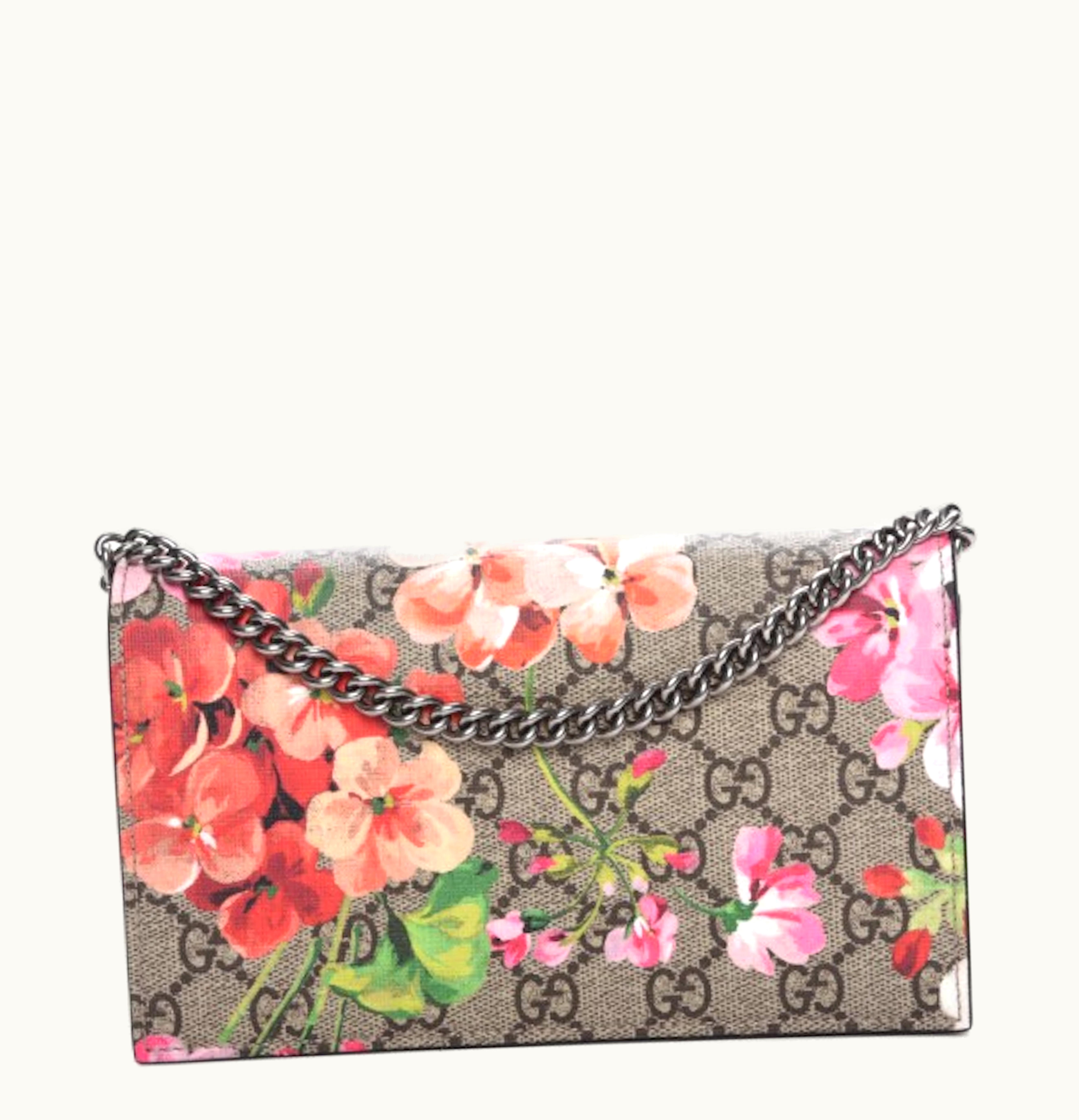 Gucci Gucci Chain Wallet Monogram GG Supreme Blooms Antique Rose