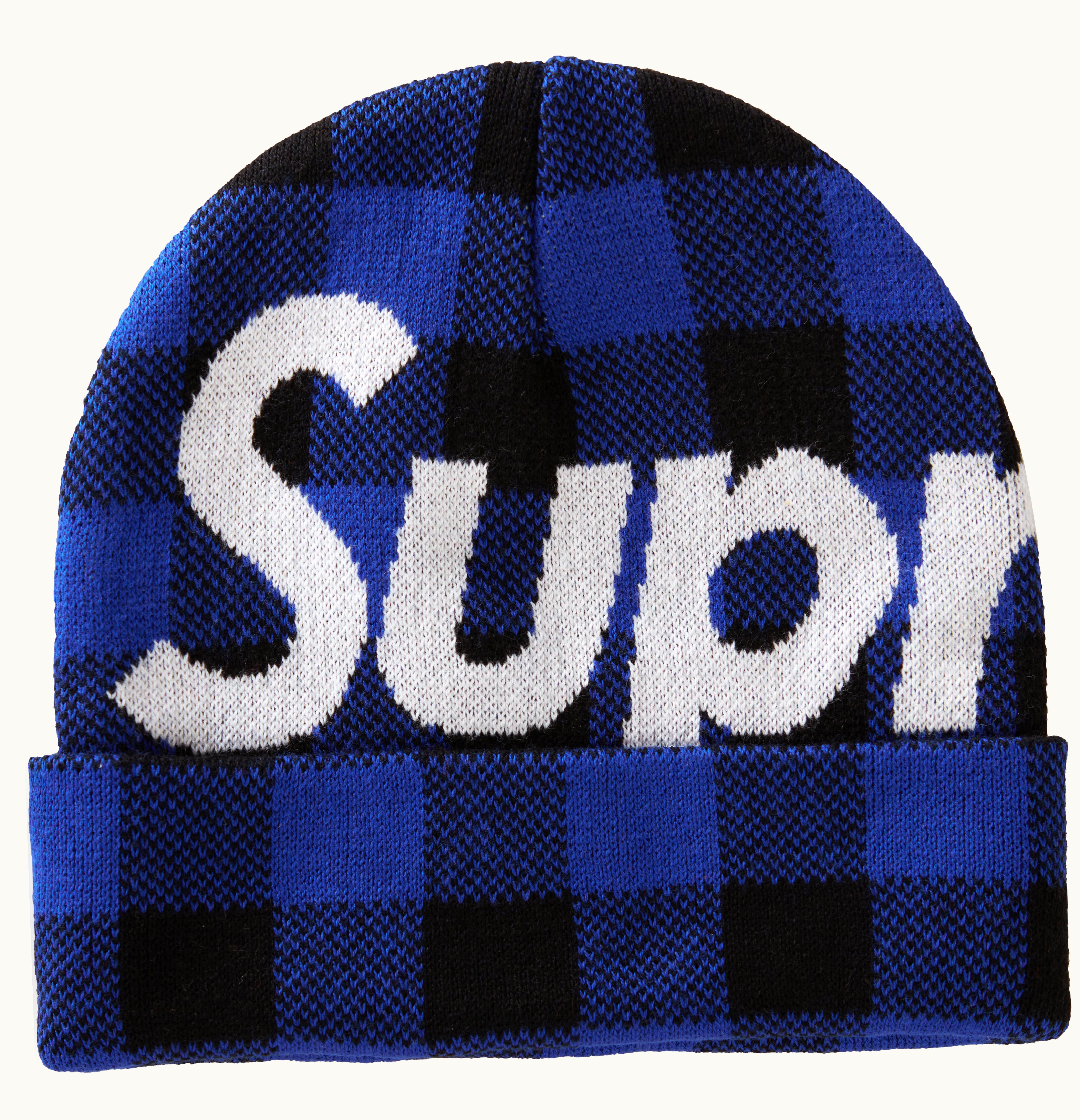 Supreme Supreme Big Logo Beanie FW20 Blue Plaid