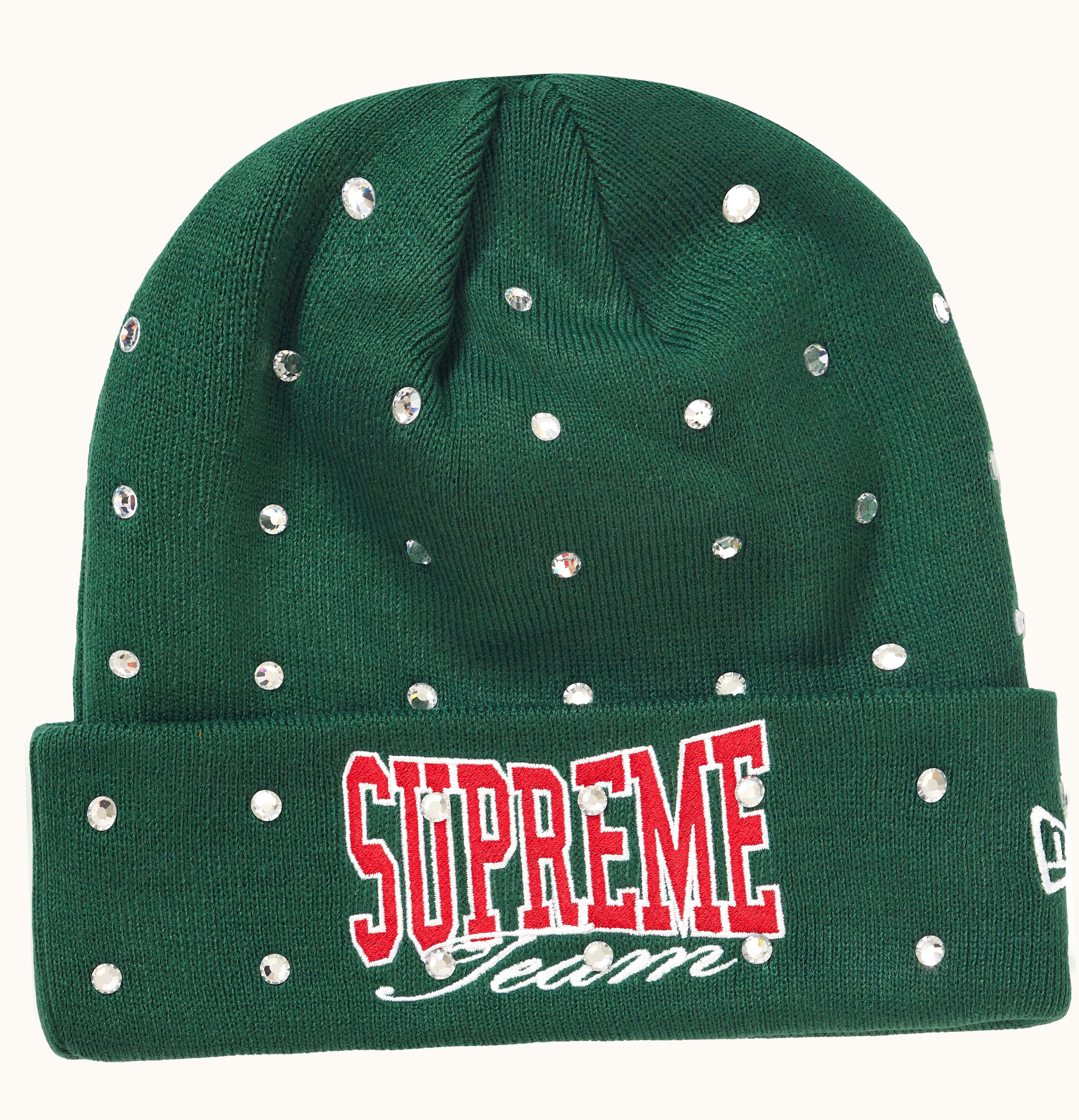 Supreme Supreme New Era Rhinestone Beanie Dark Green