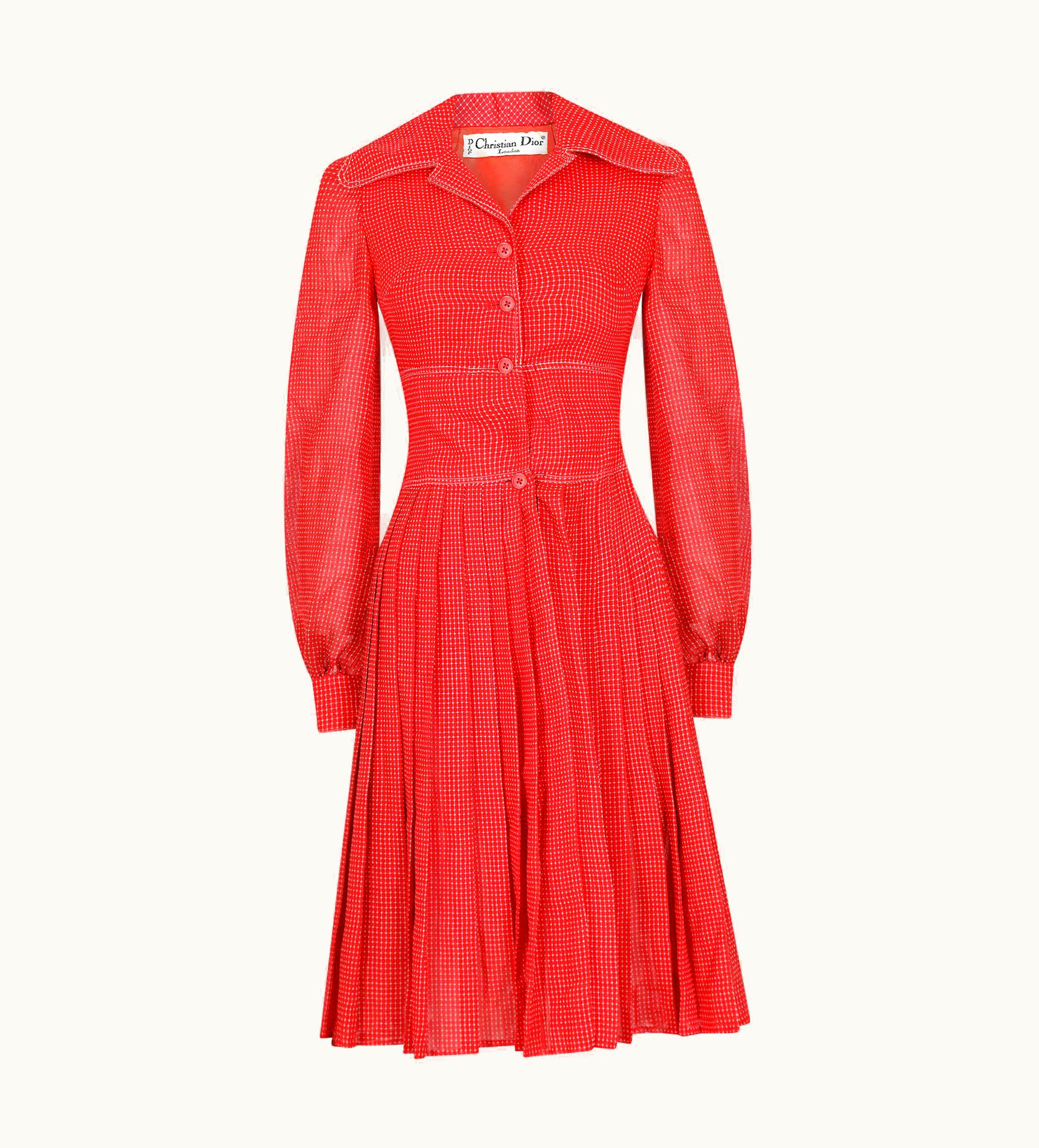 Dior Christian Dior 1970s Muslin Cotton Checked Dress