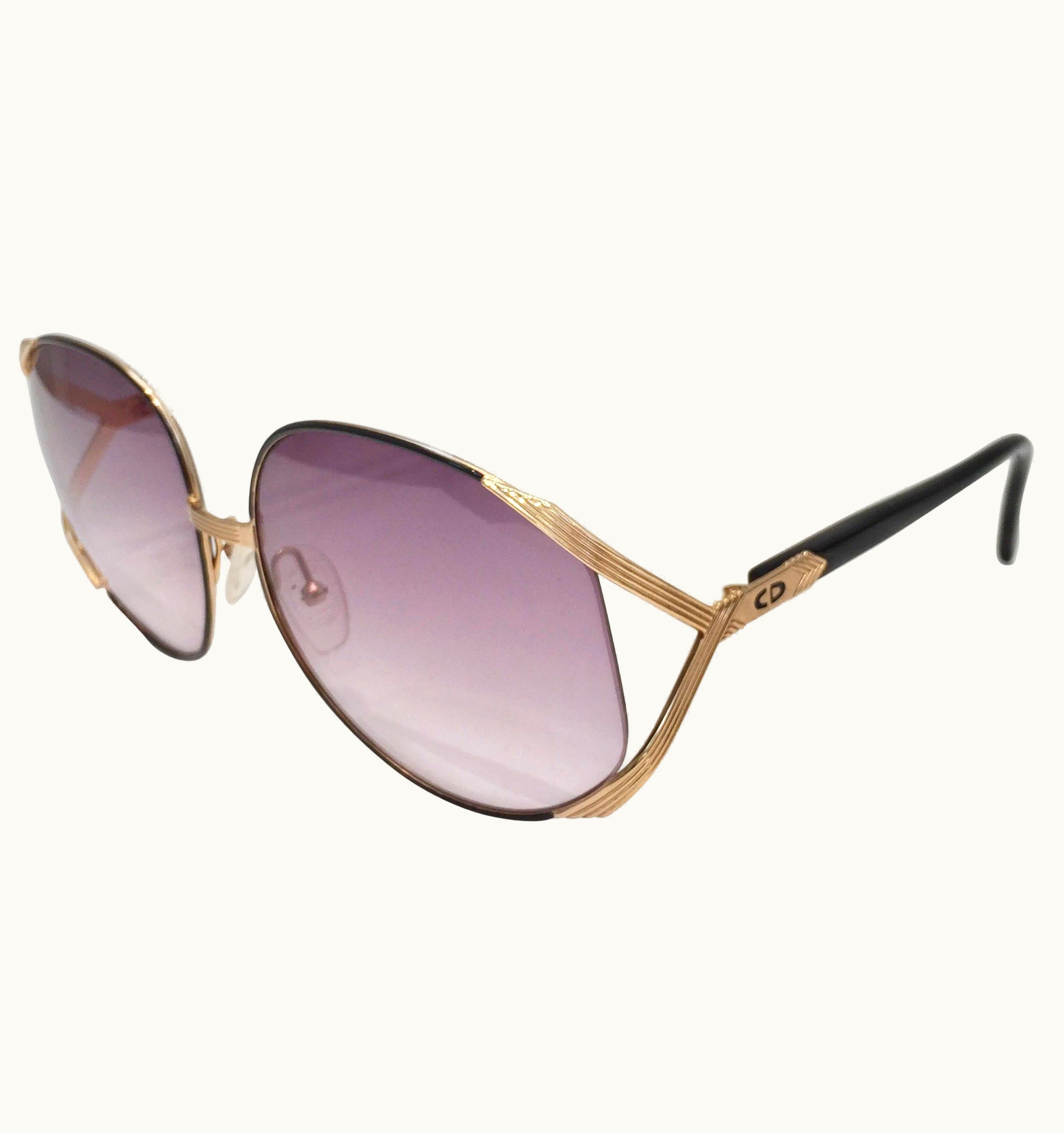 Dior 1970s Christian Dior Black Sunglasses With Gold Frame