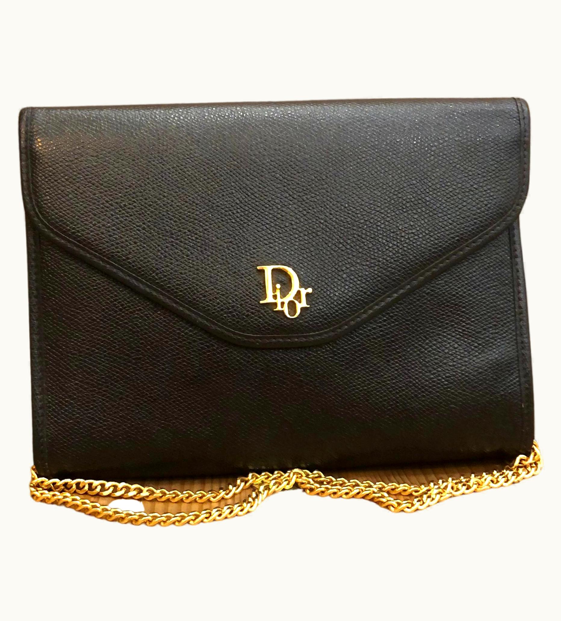Dior Vintage Christian Dior Black Leather Chain Shoulder Bag
