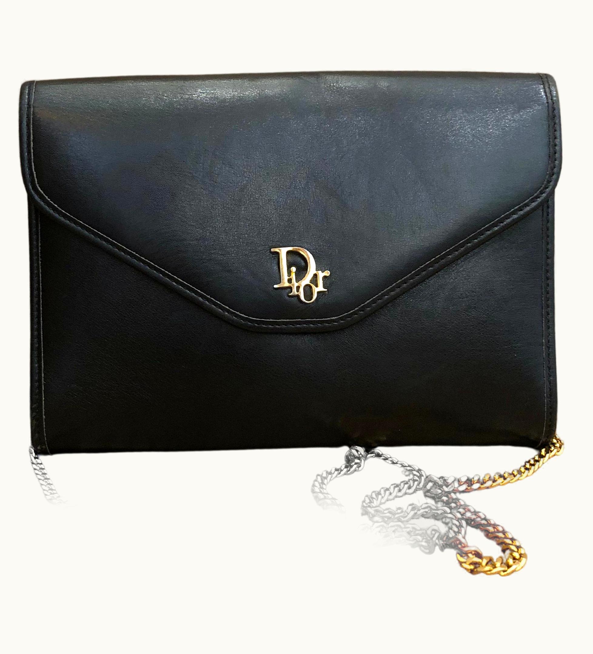 Dior Vintage Christian Dior Black Leather Chain Bag Small