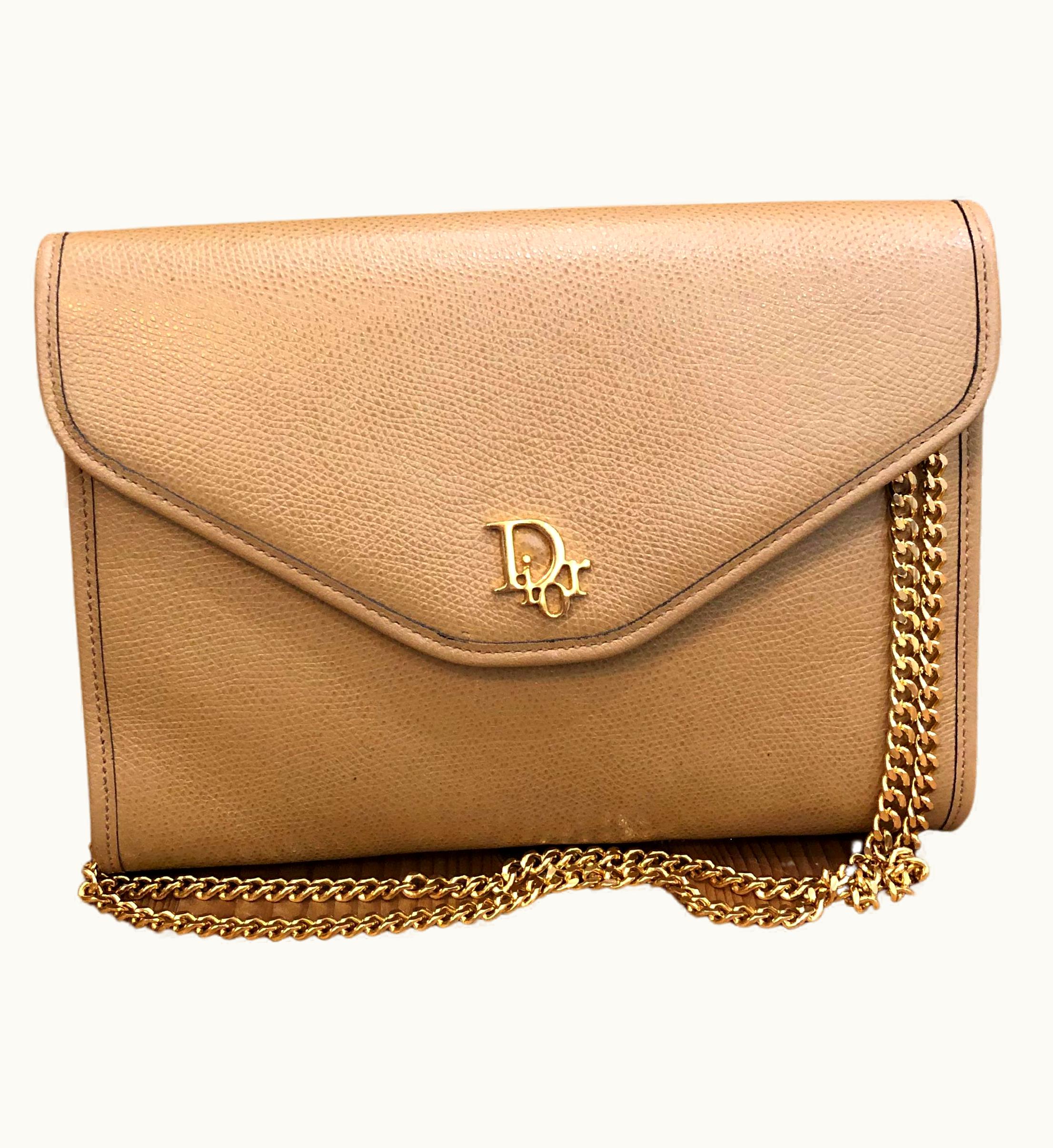 Dior Vintage Christian Dior Beige Leather Chain Shoulder Bag