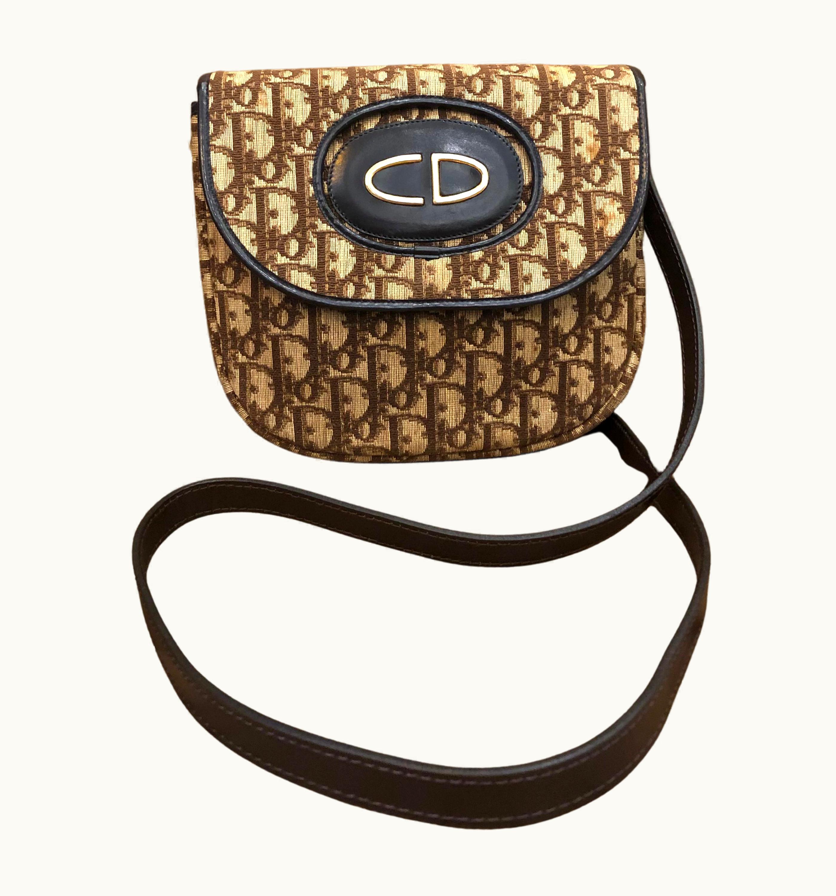 Dior 1970s Christian Dior Brown Trotter Jacquard Shoulder Bag