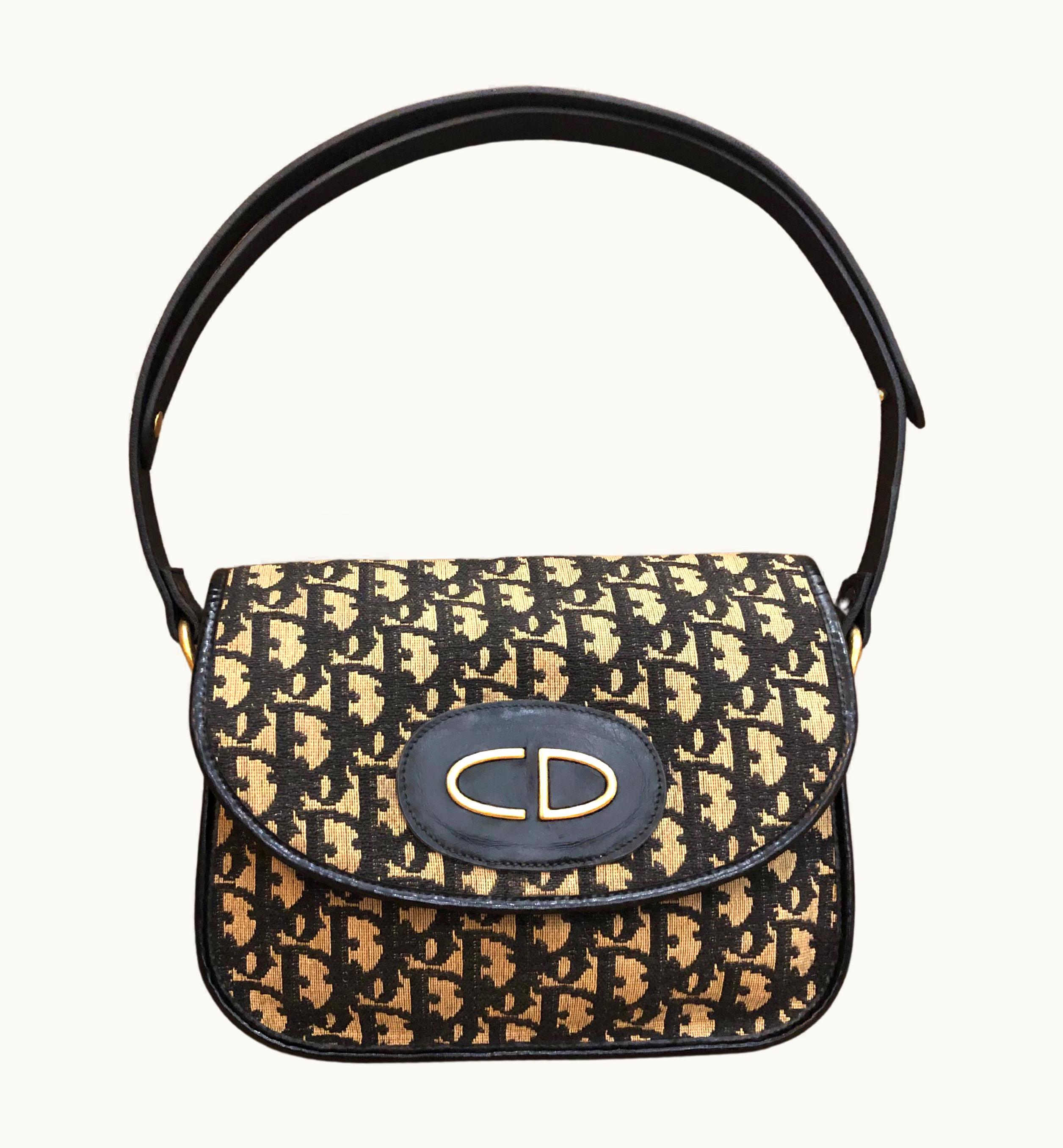 Dior Vintage Christian Dior Black Trotter Jacquard Shoulder Bag