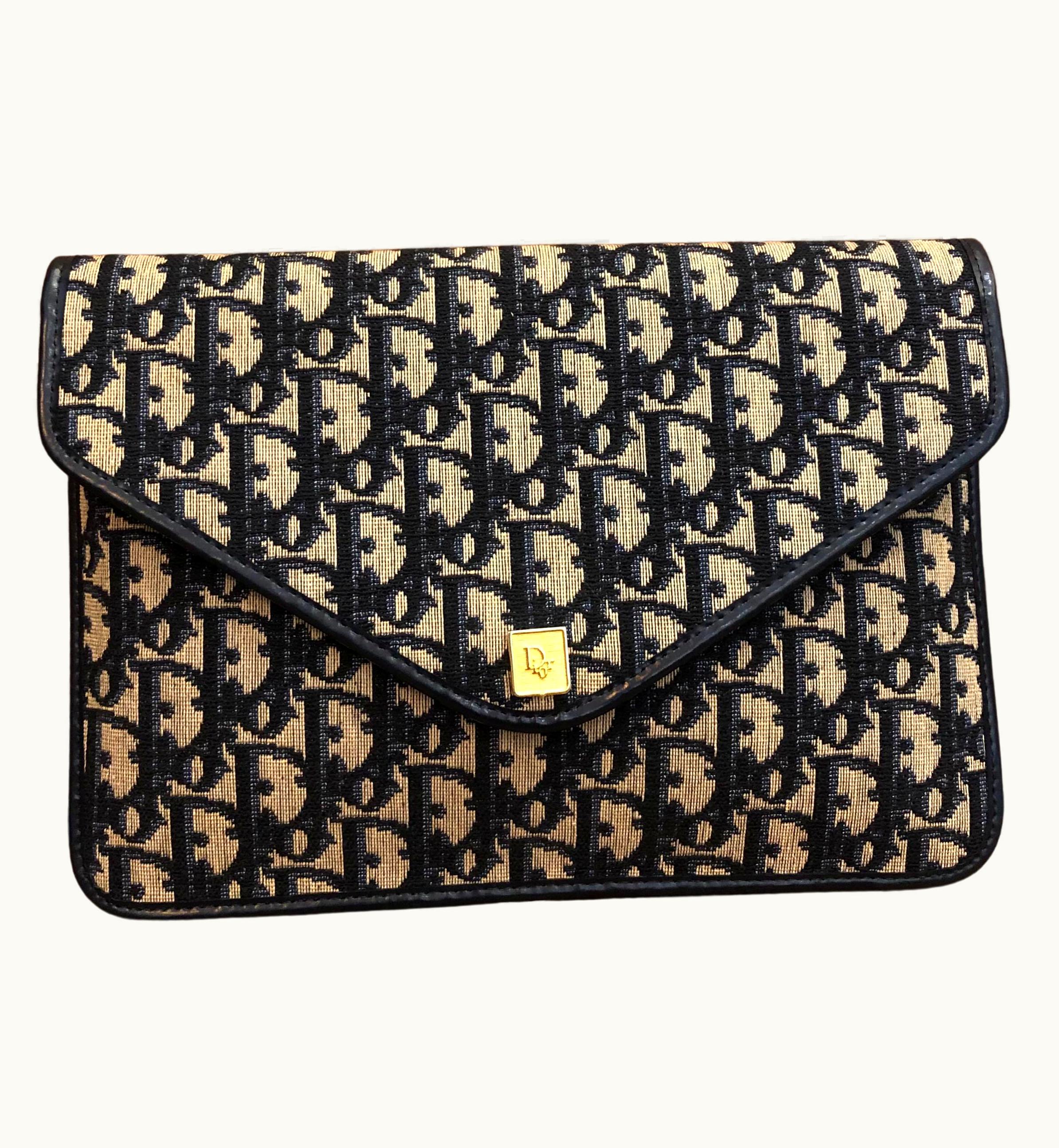Dior Vintage Christian Dior Navy Trotter Jacquard Envelope Clutch Bag
