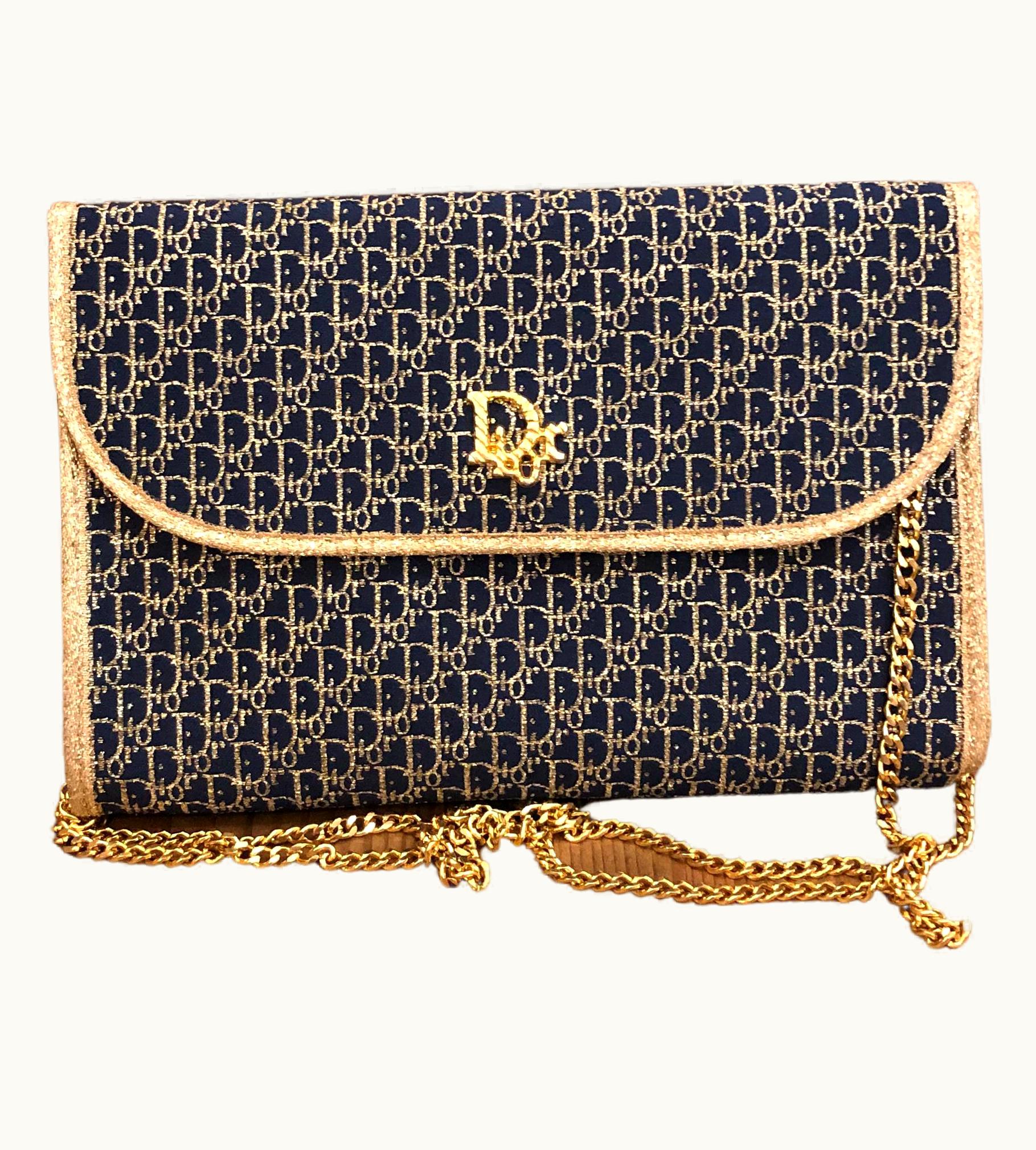 Dior Vintage Christian Dior Gold Trotter Jacquard Chain Bag Small