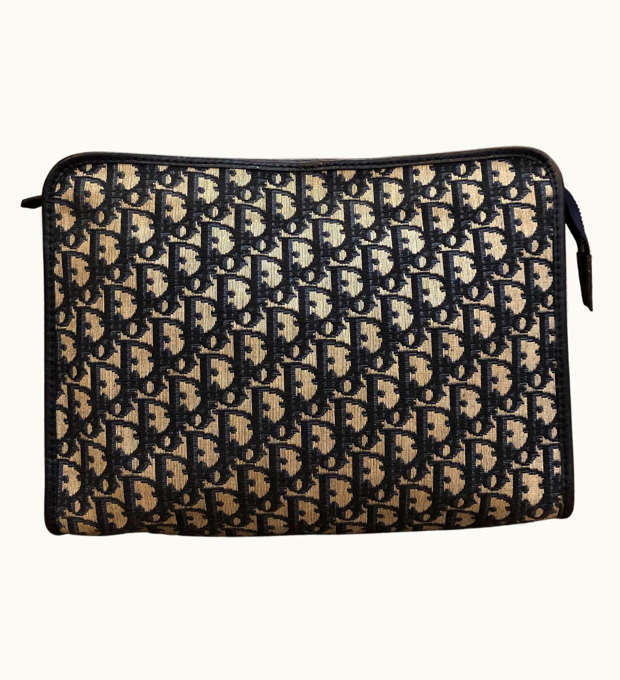 Dior Vintage Christian Dior Navy Trotter Jacquard Clutch Bag (Large)