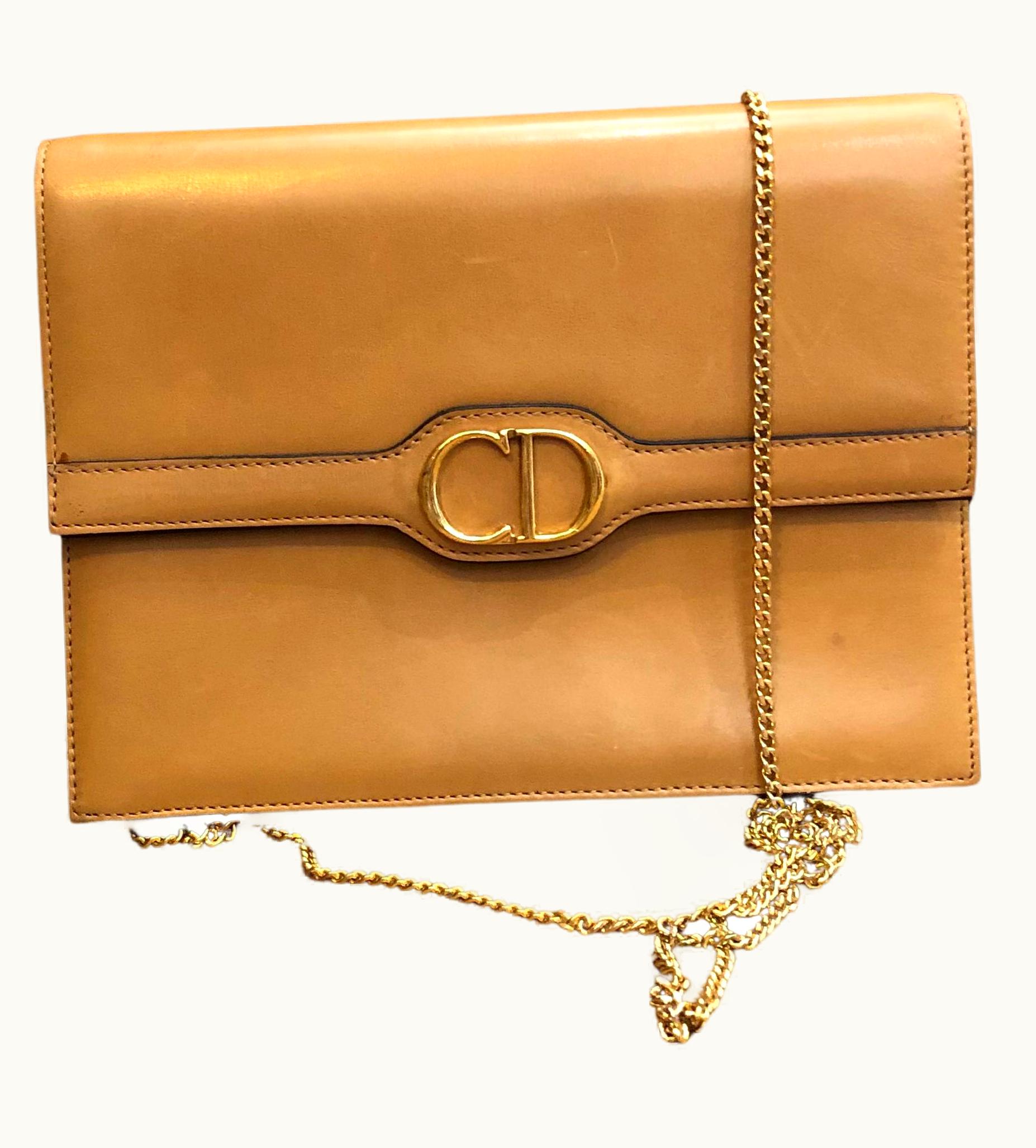 Dior Vintage Christian Dior Beige Leather Chain Box Bag Small