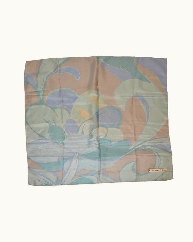 Dior Christian Dior Sea-Foam Blue Floral Silk Scarf