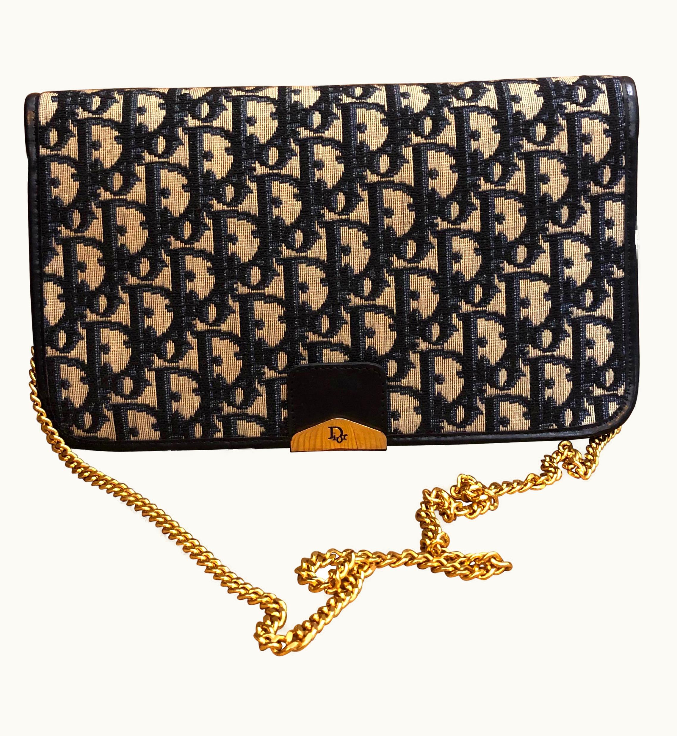 Dior Vintage Christian Dior Navy Trotter Jacquard Chain Shoulder Bag UZ0568655