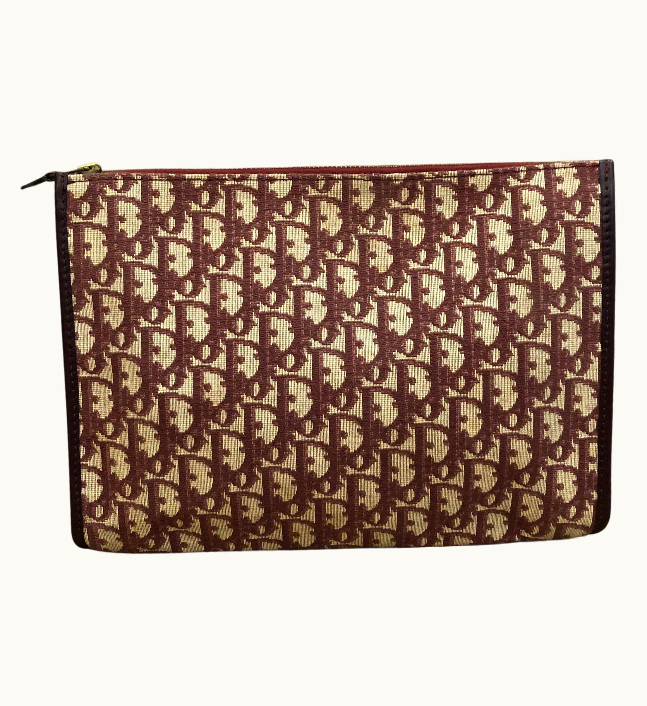 Dior Vintage Christian Dior Burgundy Trotter Jacquard Clutch Bag (Large)