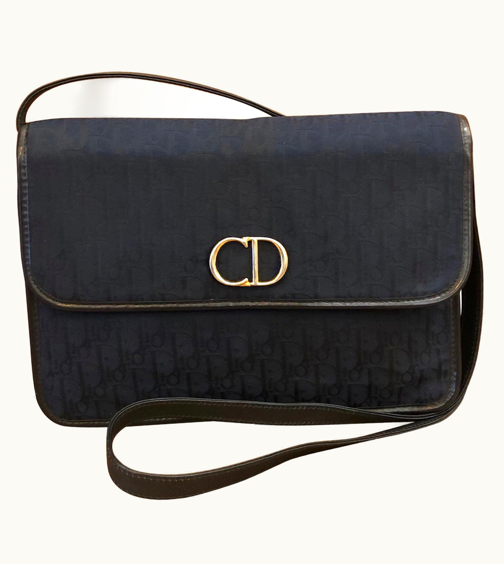 Dior Vintage Christian Dior Navy Trotter Jacquard Chain Shoulder Bag UZ0568659