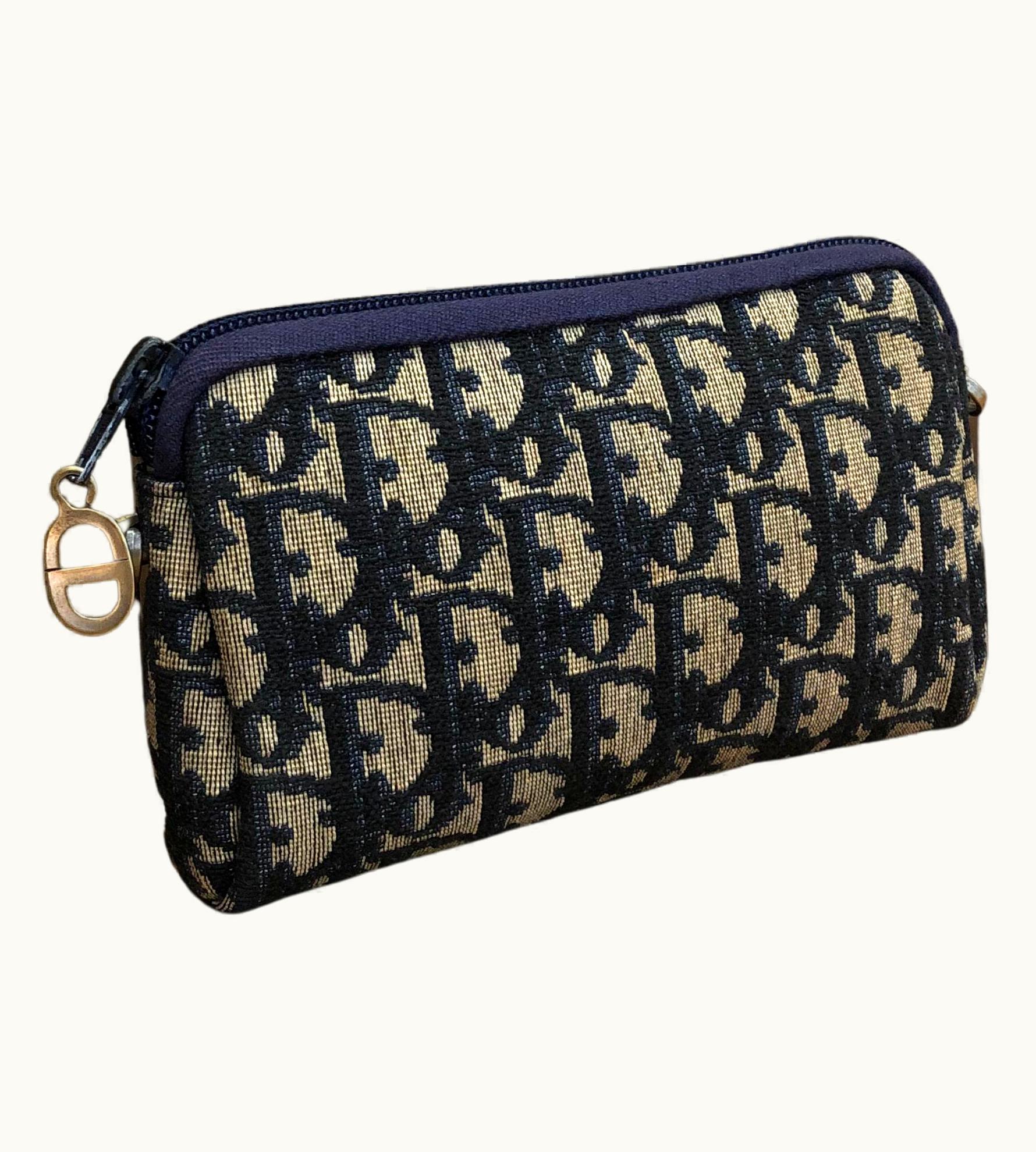Dior Vintage Christian Dior Mini Jacquard Trotter Vanity Pouch Navy (Altered)