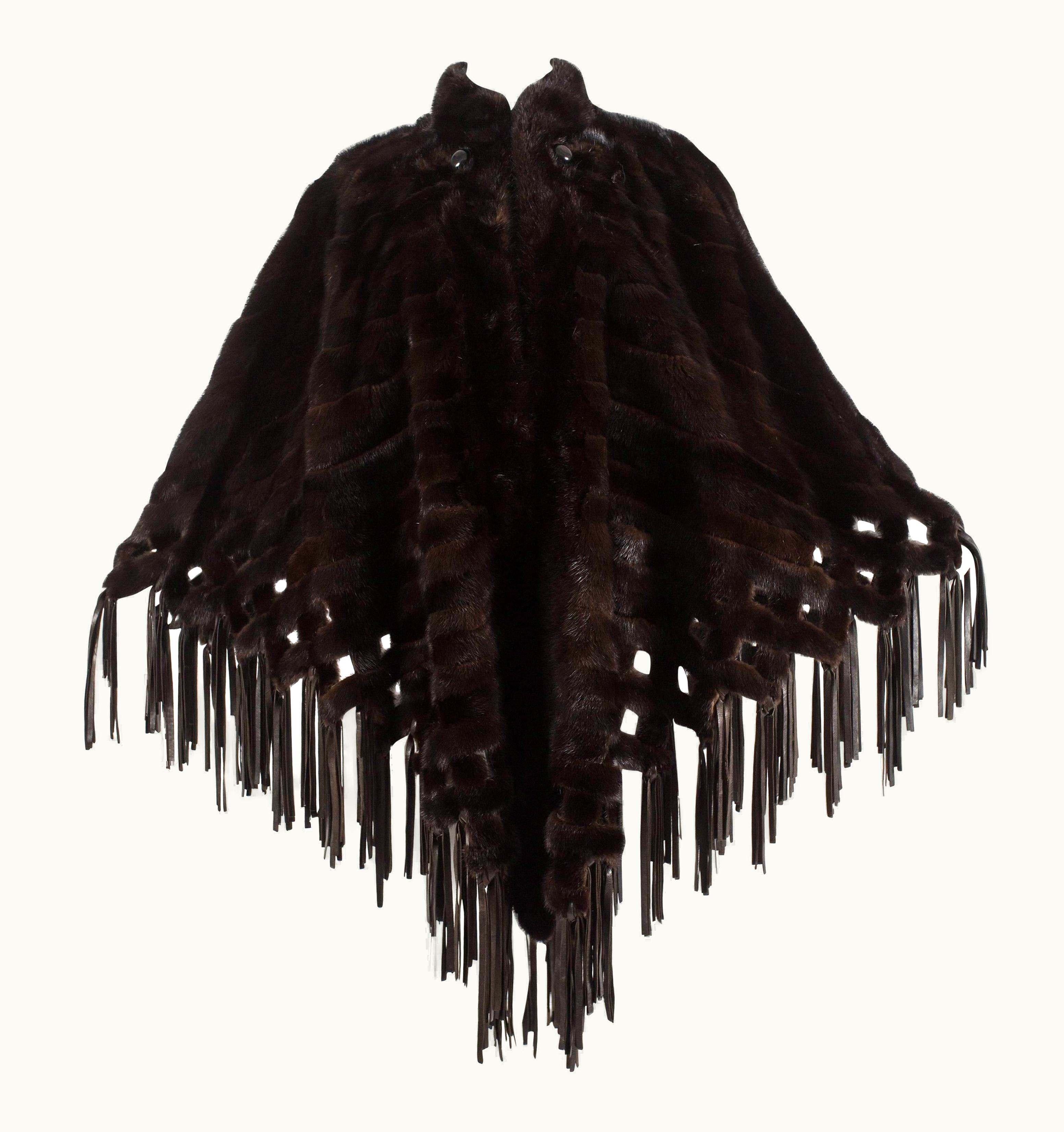 Dior Christian Dior 1970s Brown Mink Poncho With Lambskin Leather Tassels