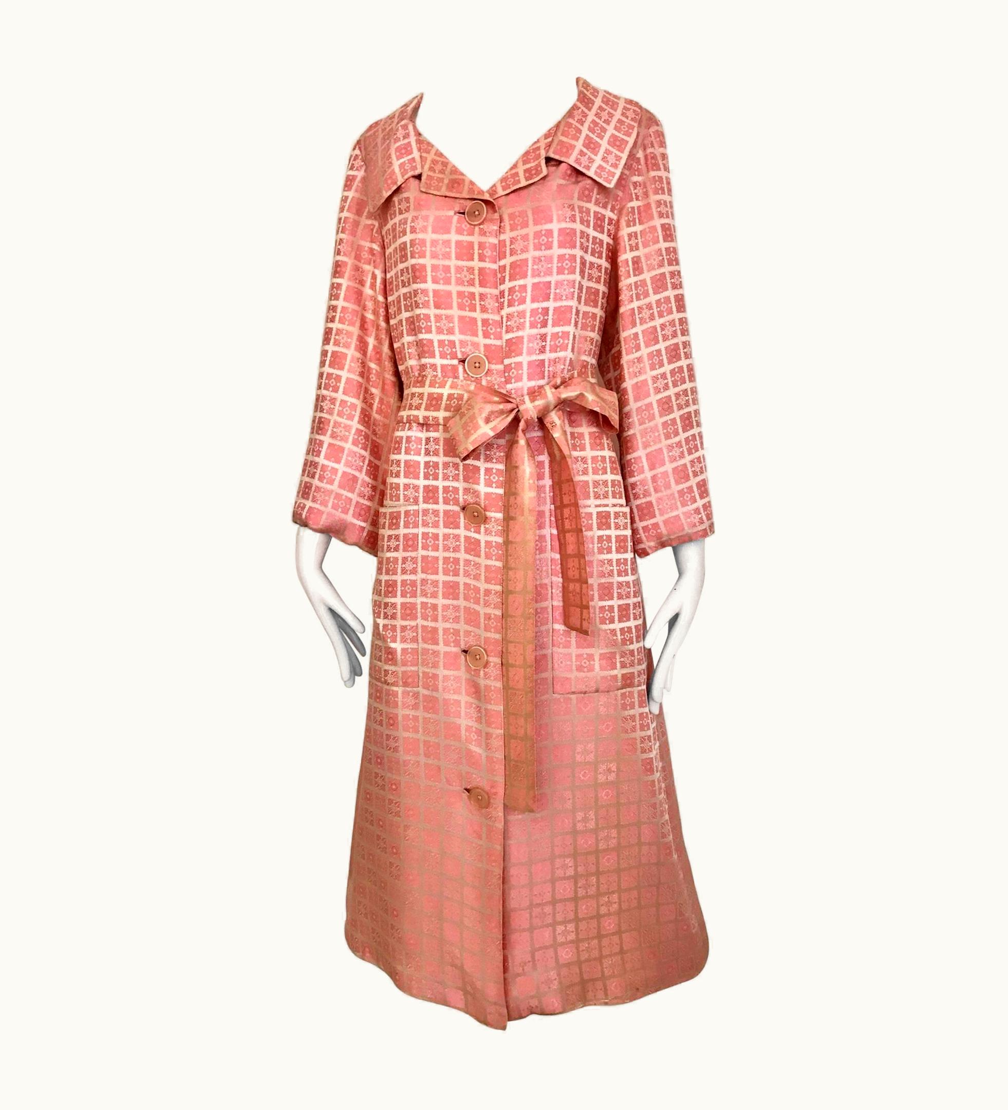 Dior 1970s Christian Dior Pink Mosaic Checkered Print Silk Jacquared Coat