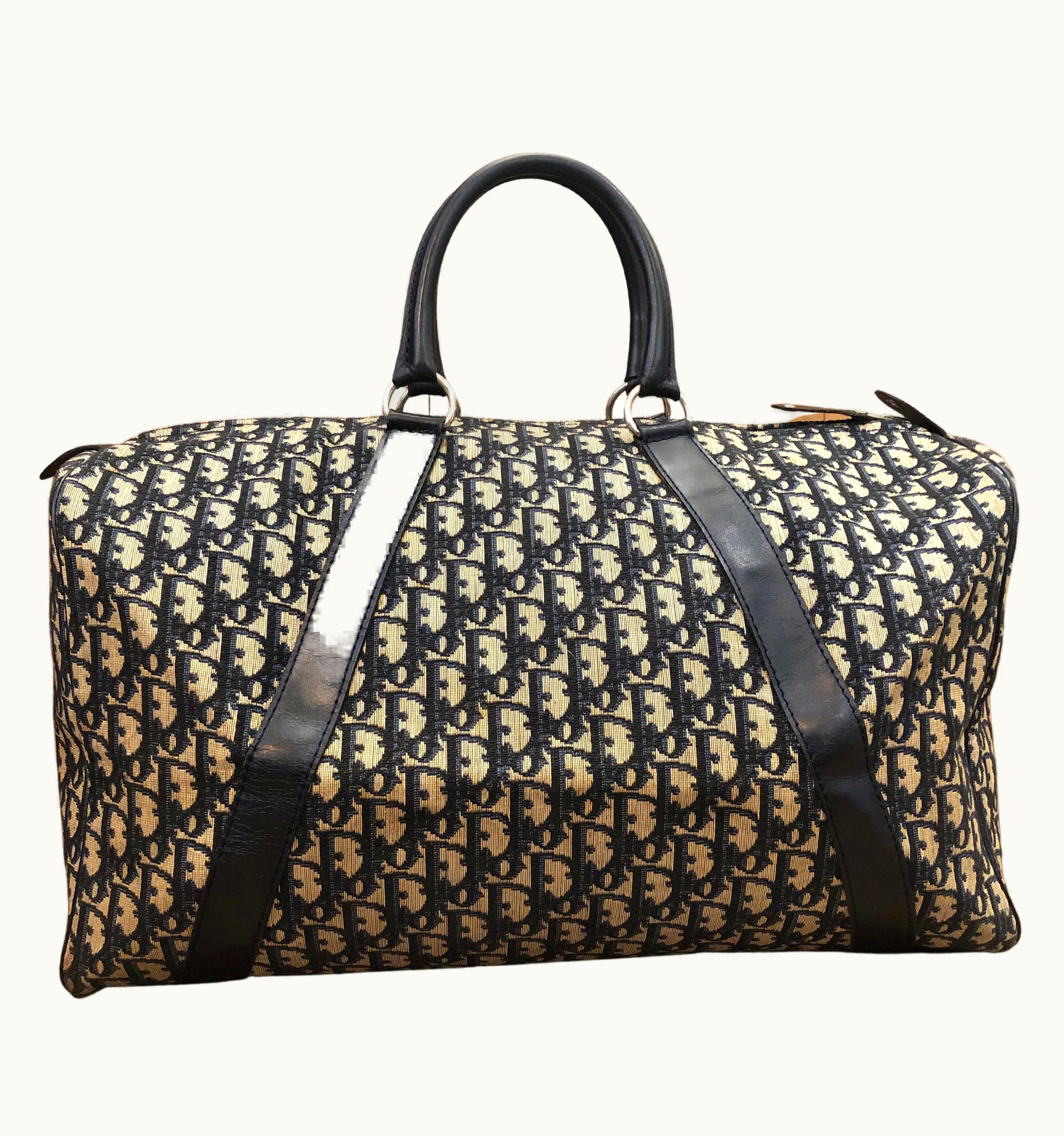 Dior Vintage Christian Dior Navy Trotter Jacquard Boston Duffle Bag