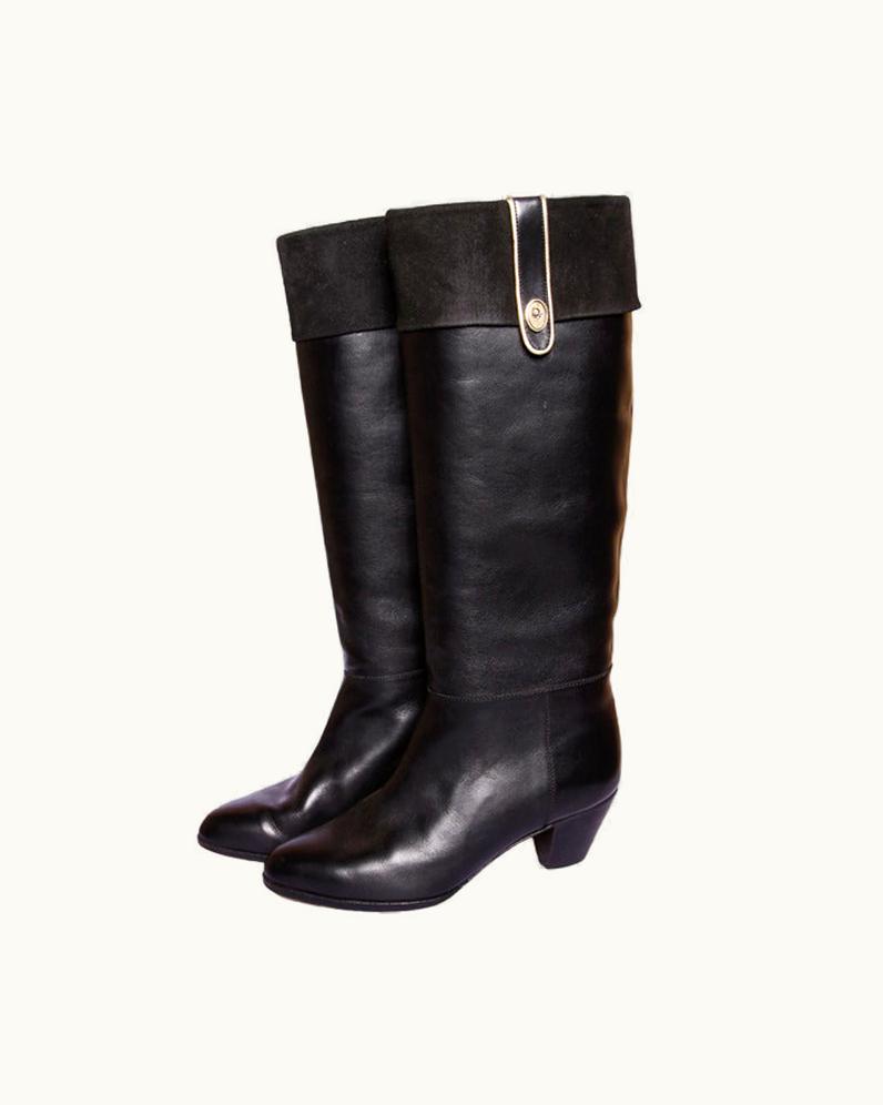 Dior Vintage Christian Dior Black Leather Riding Boots Size