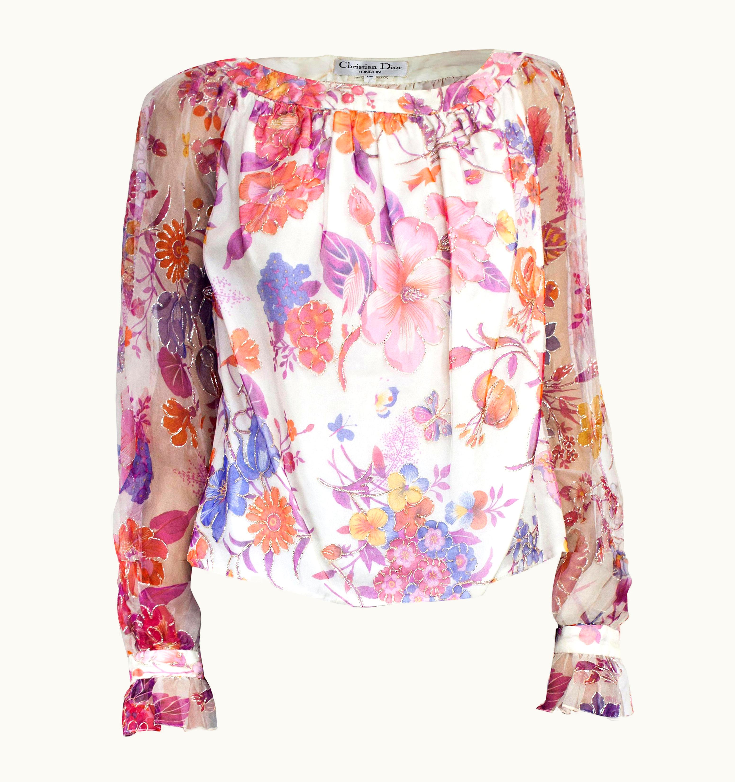 Dior Christian Dior Hand Printed Silk Evening Blouse. Circa 1970s