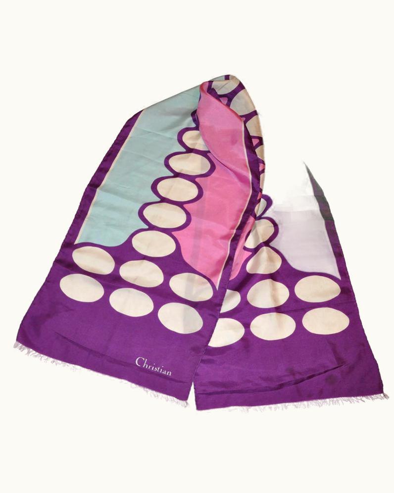 Dior Christian Dior Purple With Oval Center Rectangle Fringed Silk Scarf