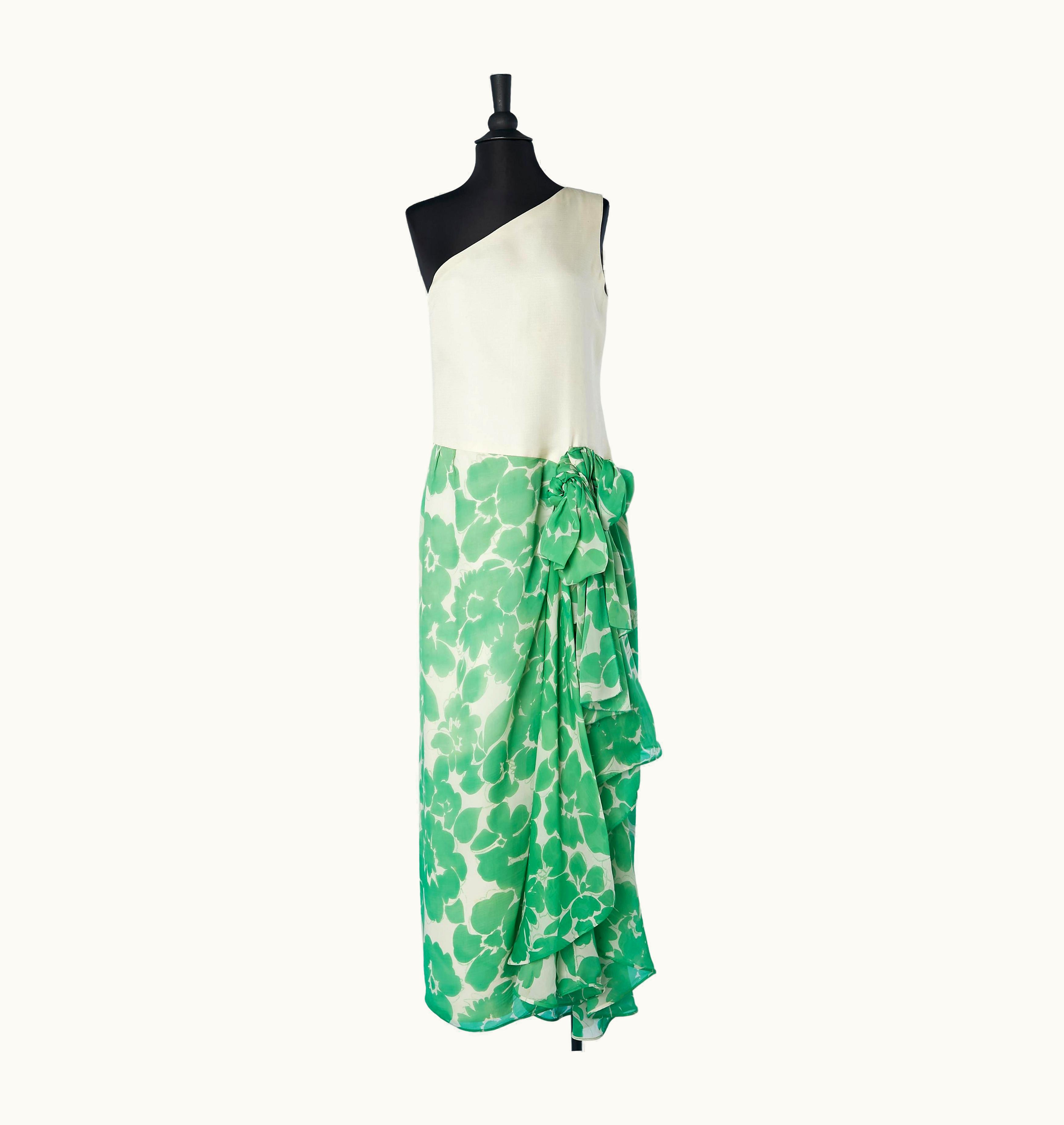 Dior Green And Off-white Silk Asymmetrical Evening Dress Christian Dior