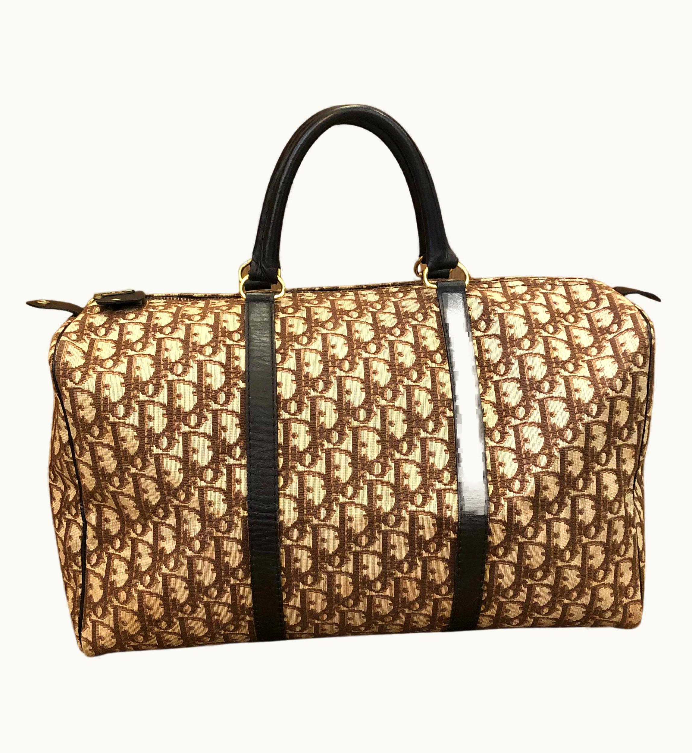 Dior Vintage Christian Dior Brown Trotter Jacquard Boston Bag 40 Canvas Interior