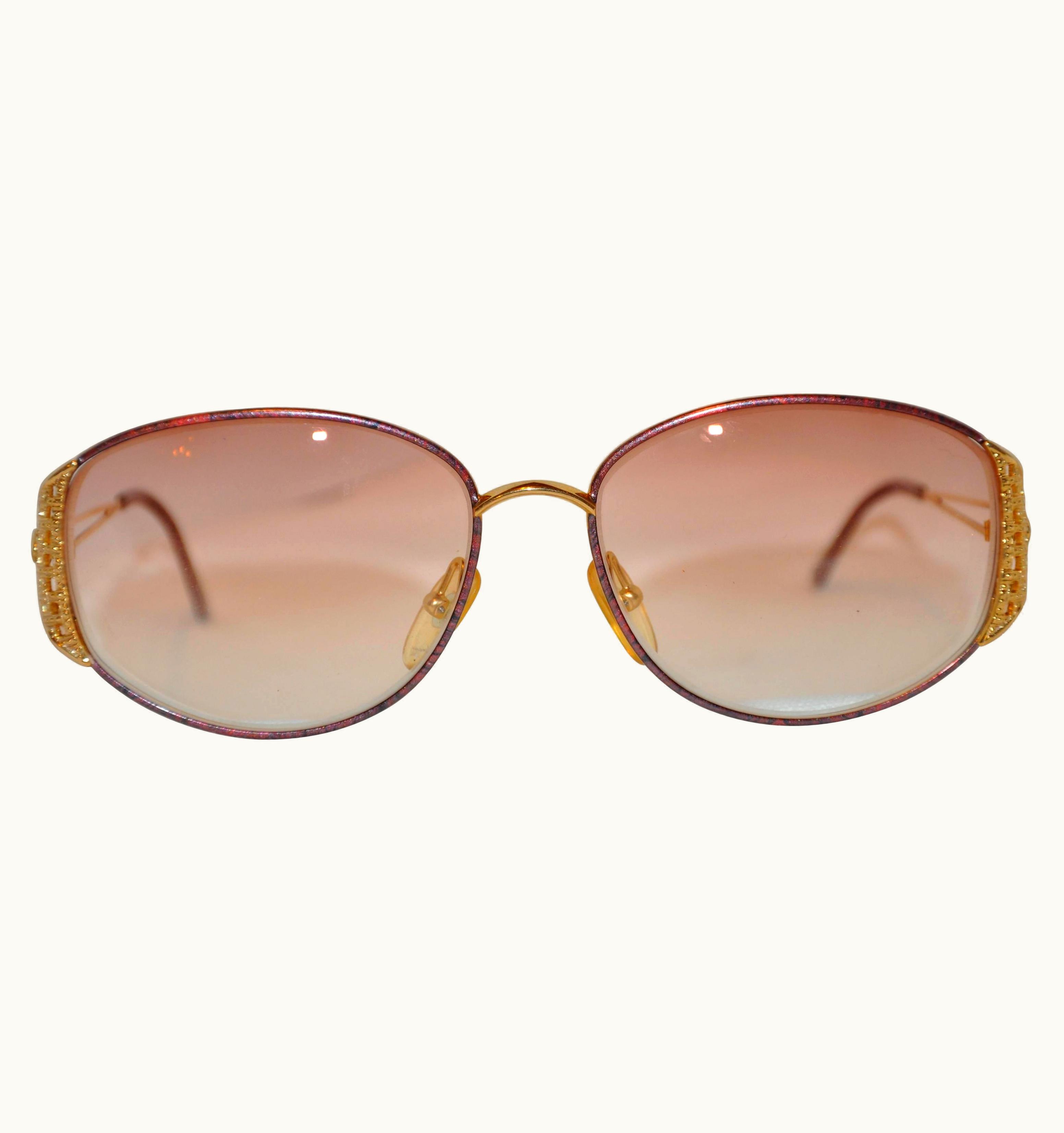 Dior Christian Dior Gilded Gold Hardware Accented With Woven Arms Sunglasses