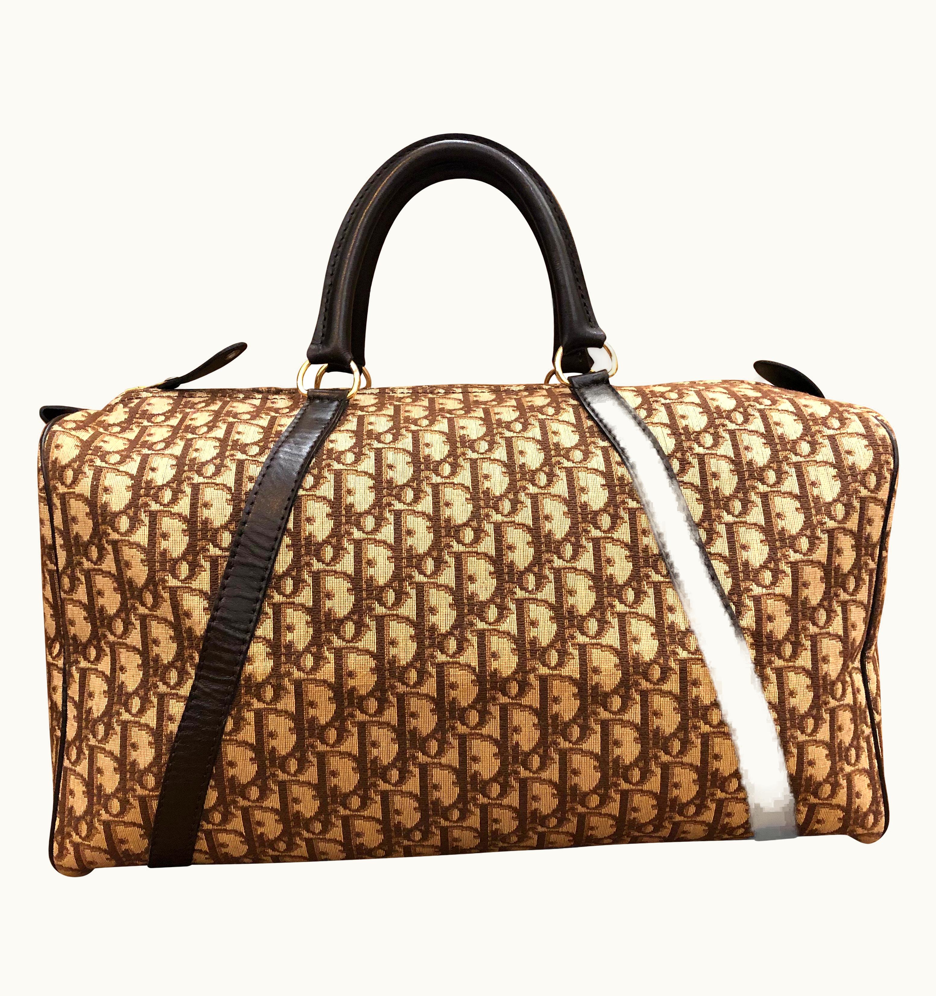 Dior Vintage Christian Dior Brown Trotter Jacquard Boston Bag 40 Leather Interior