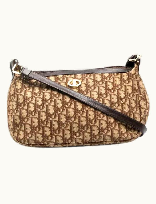 Dior Christian Dior Vintage Beige Canvas 70s Shoulder Bag With Brown Trotter Monogram