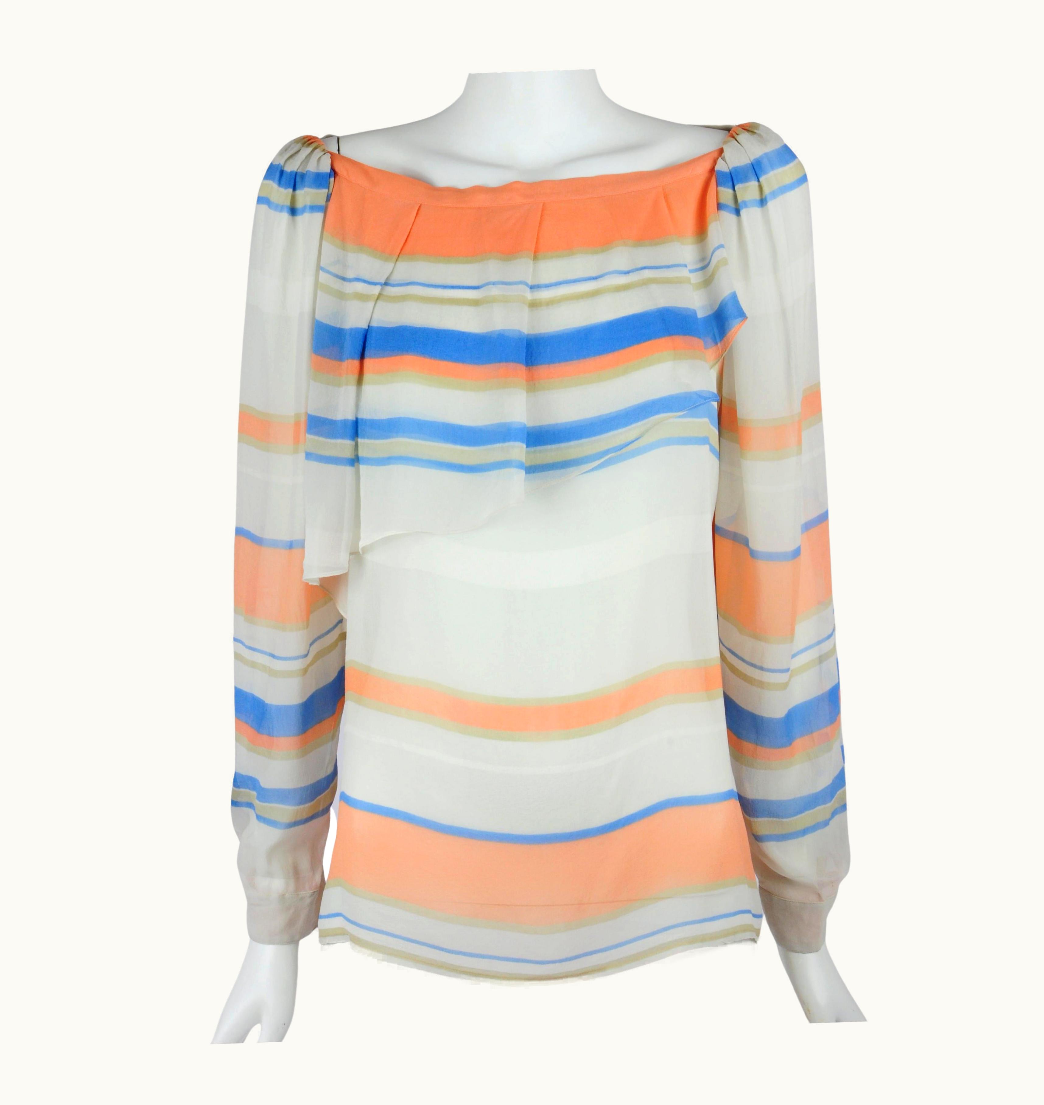 Dior Christian Dior Silk Striped Blouse With Volant Detail By Marc Bohan 1970s