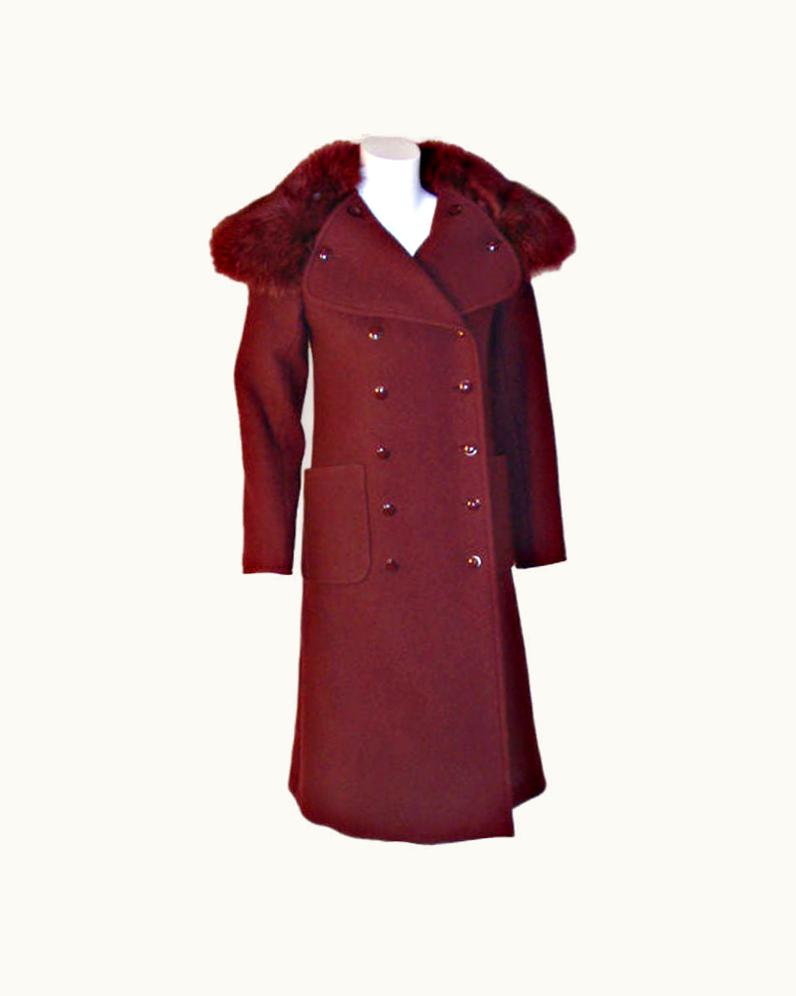 Dior Christian Dior Haute Couture 3pc Burgundy Wool Coat Set, Betsy Bloomingdale 1971