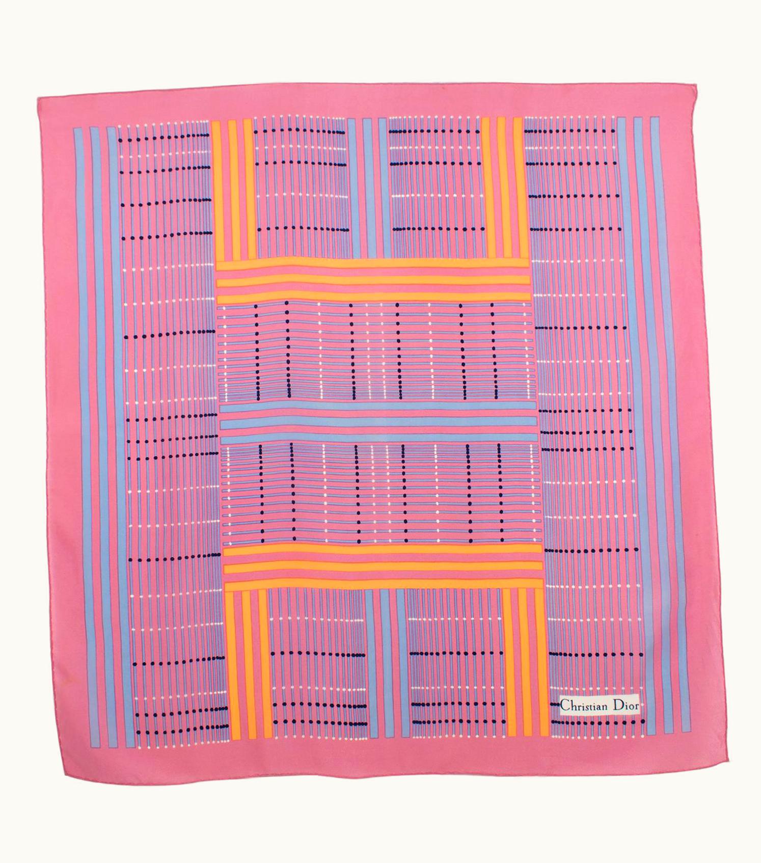 Dior Christian Dior Paris Silk Scarf Geometric Print In Pink And Orange