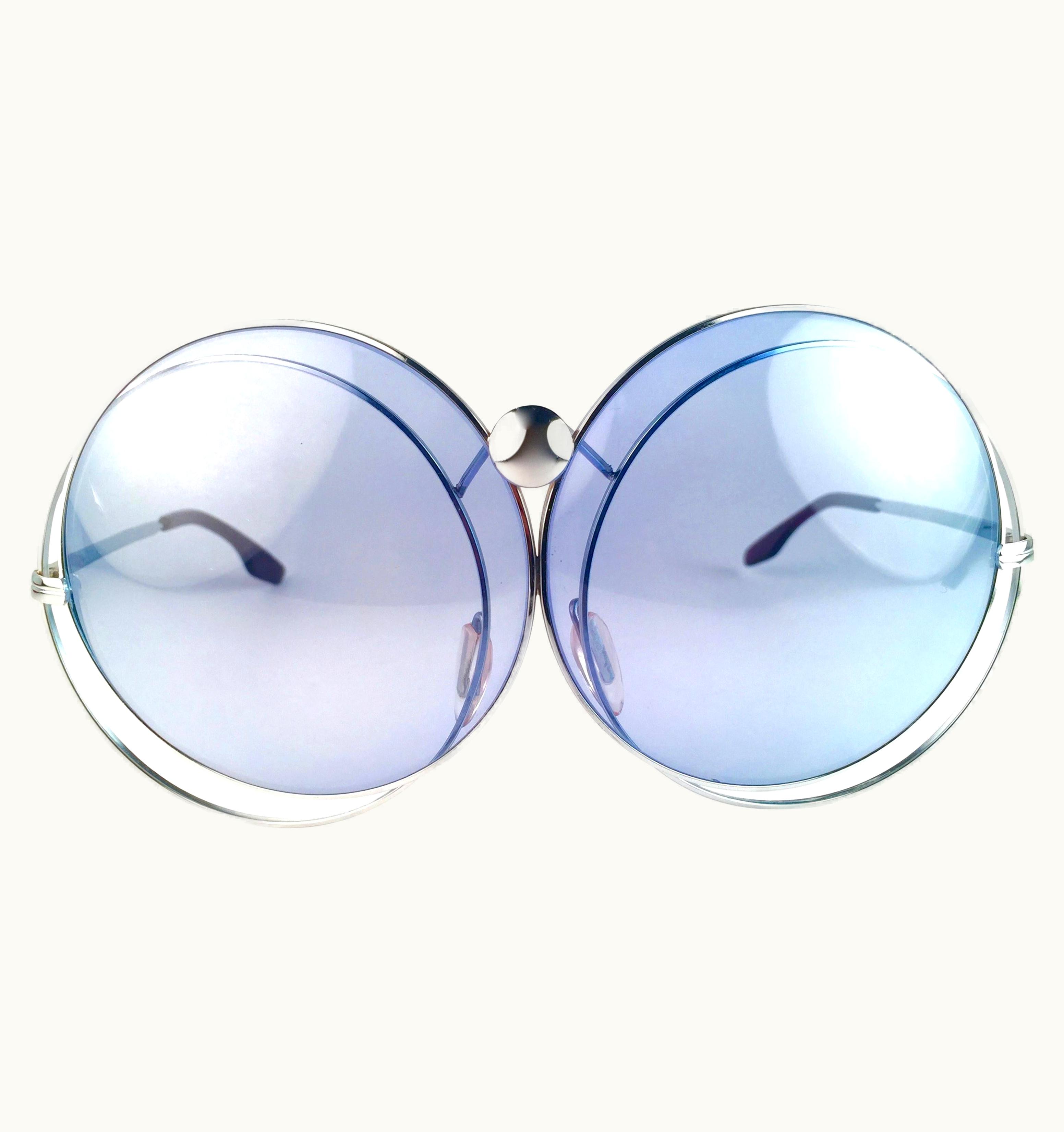 Dior Rare Vintage Christian Dior Oversized Silver Metal Round Sunglasses 1970'