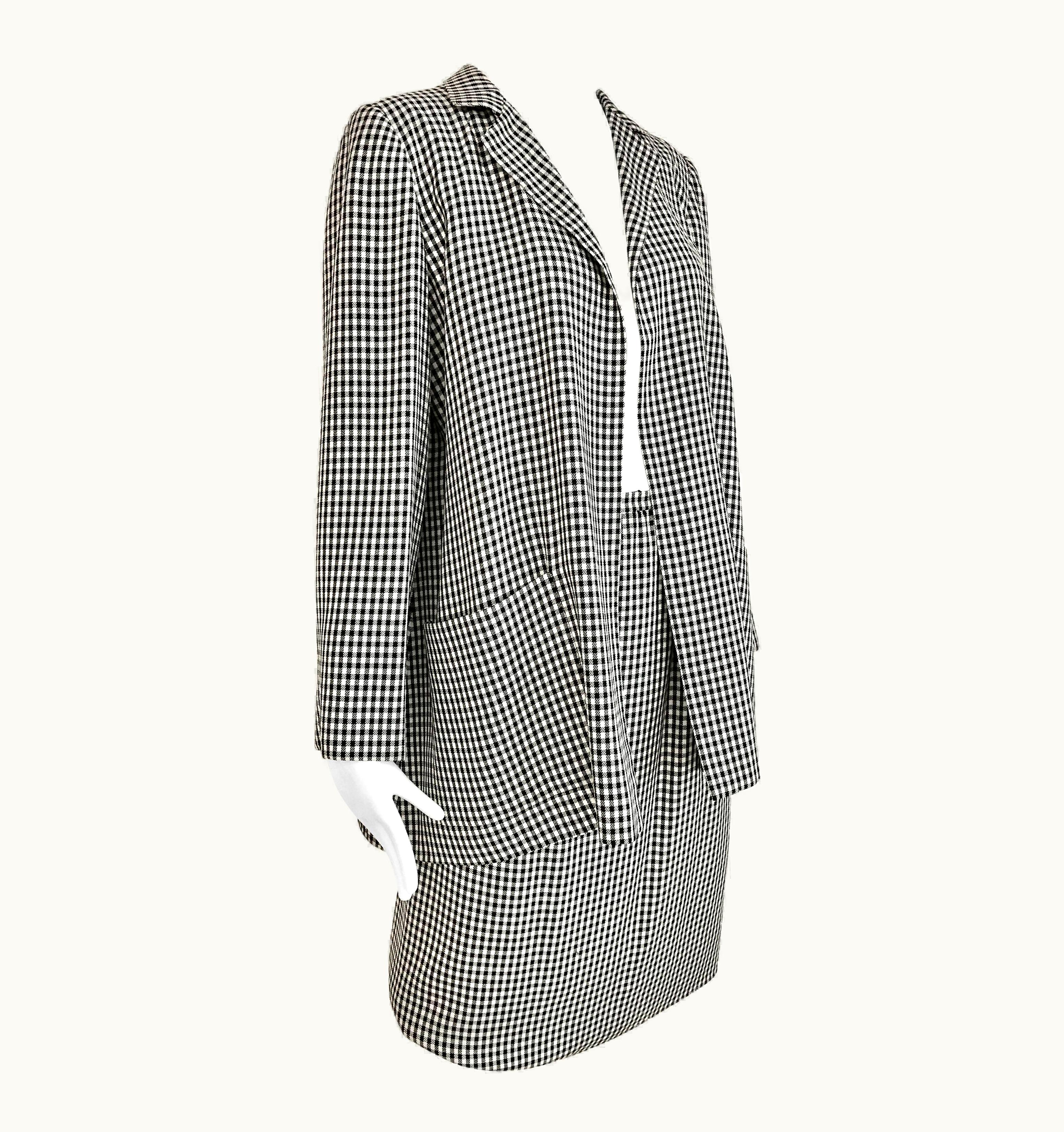 Dior 1970s Christian Dior Couture Black And White Checkered Jacket And Skirt Set