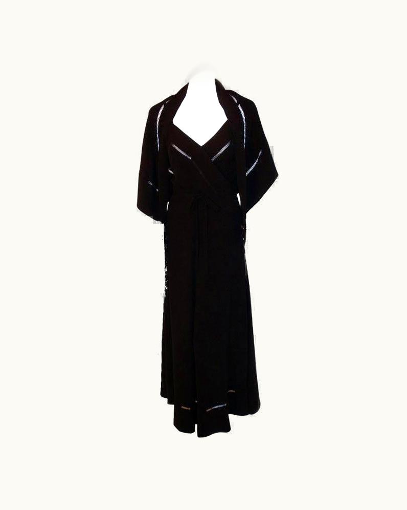 Dior Christian Dior Haute Couture 2pc Black Gown w/Shawl, Betsy Bloomingdale 1970s