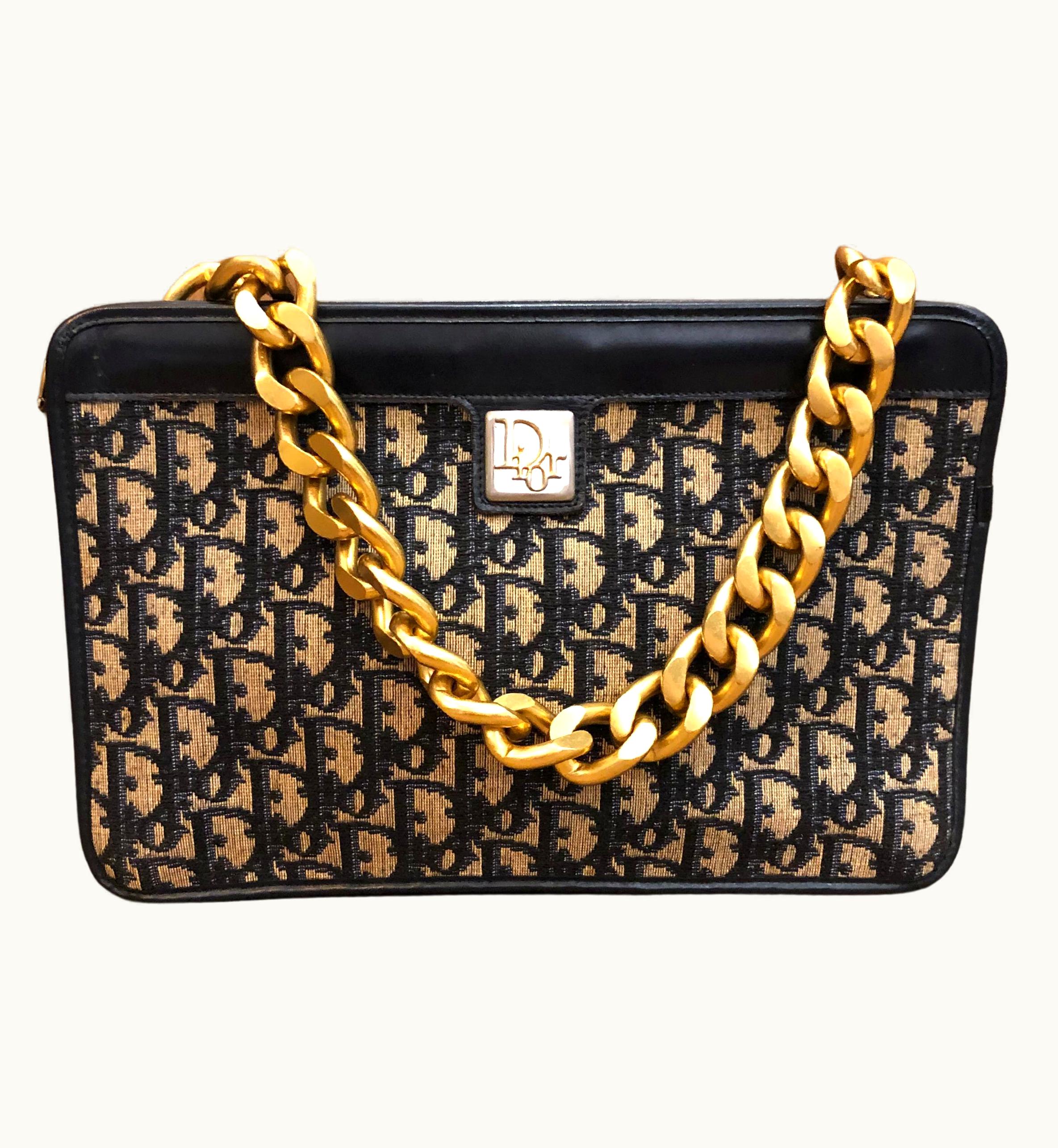 Dior Vintage Christian Dior Navy Trotter Jacquard Clutch Bag (Altered)