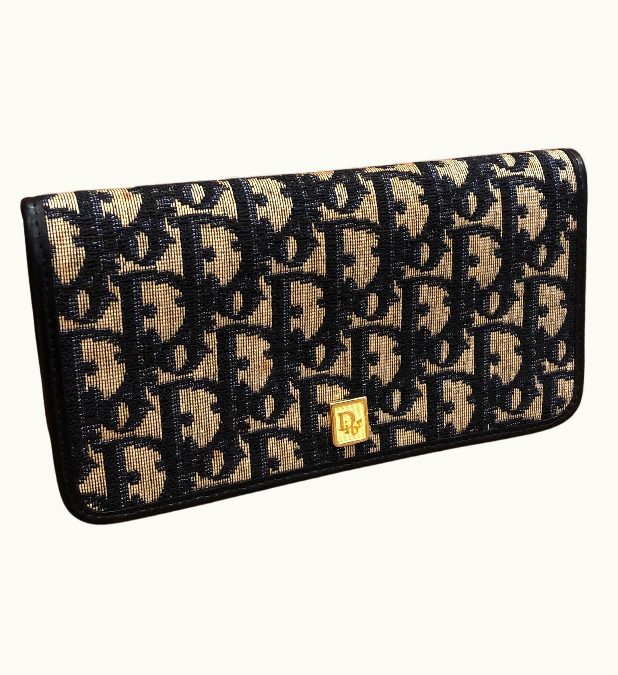 Dior Vintage Christian Dior Trotter Jacquard Bi-Fold Long Wallet Navy
