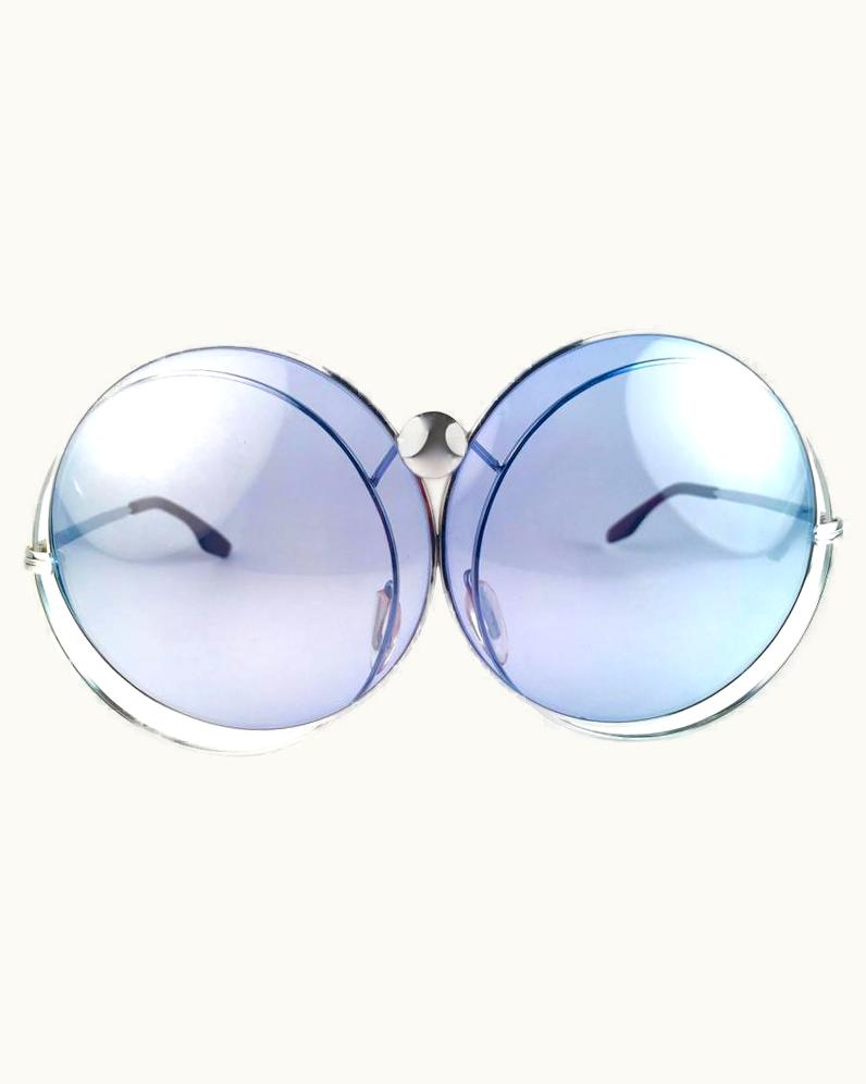 Dior Vintage Christian Dior Oversized Silver Metal Interlocking Round Sunglasses