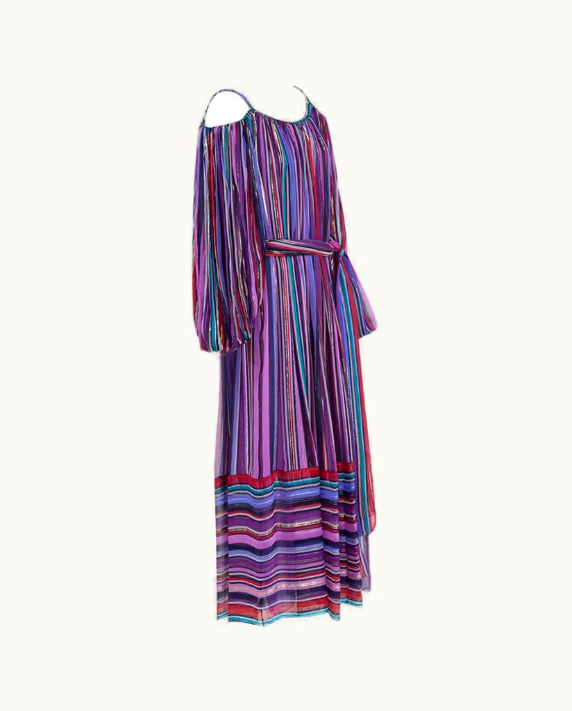 Dior Christian Dior Cold-Shoulder Silk Chiffon Bayadere Dress, Circa 1978