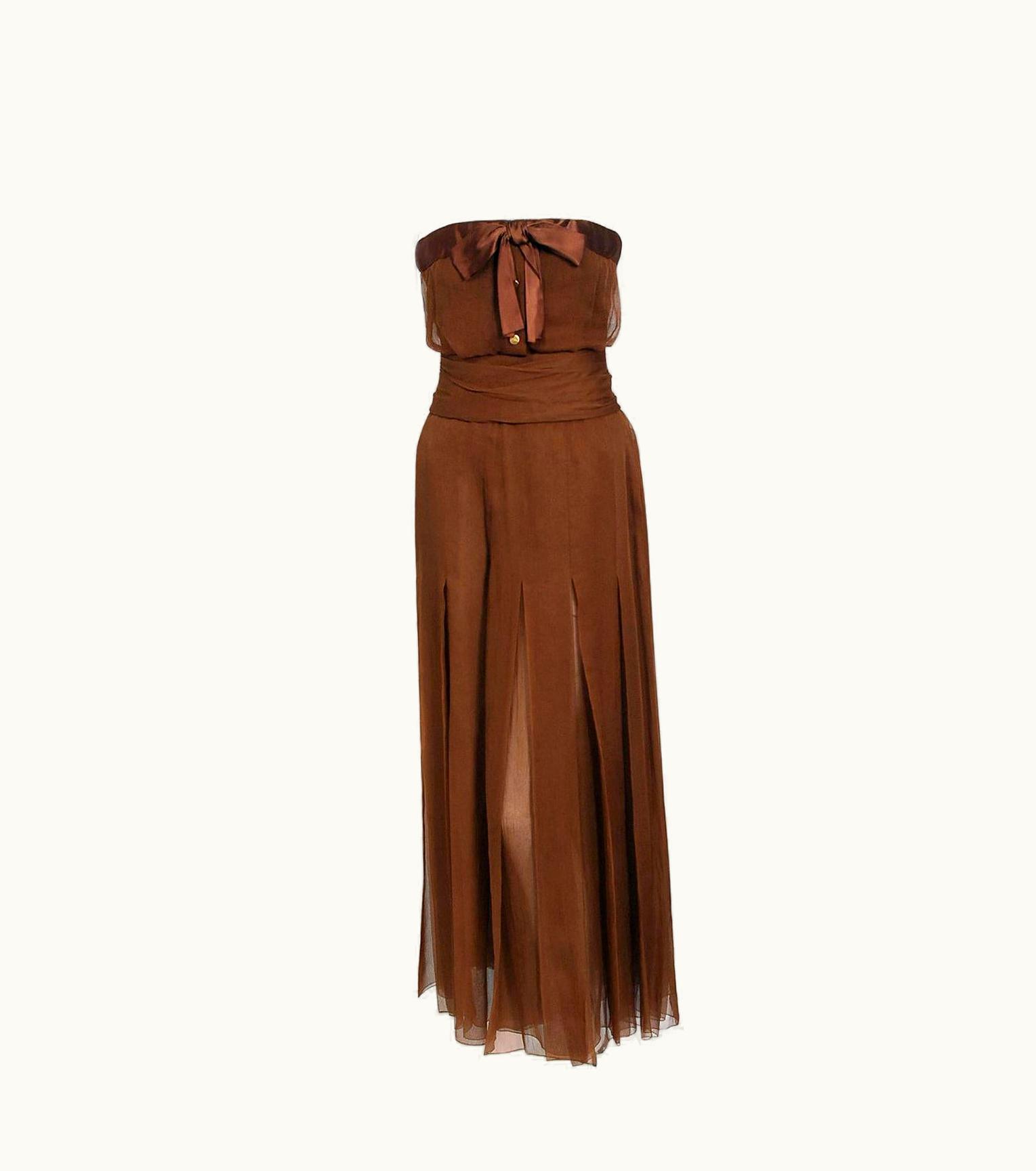 Dior Vintage 1973 Christian Dior Haute Couture Brown Strapless Blouse & Palazzo Pants