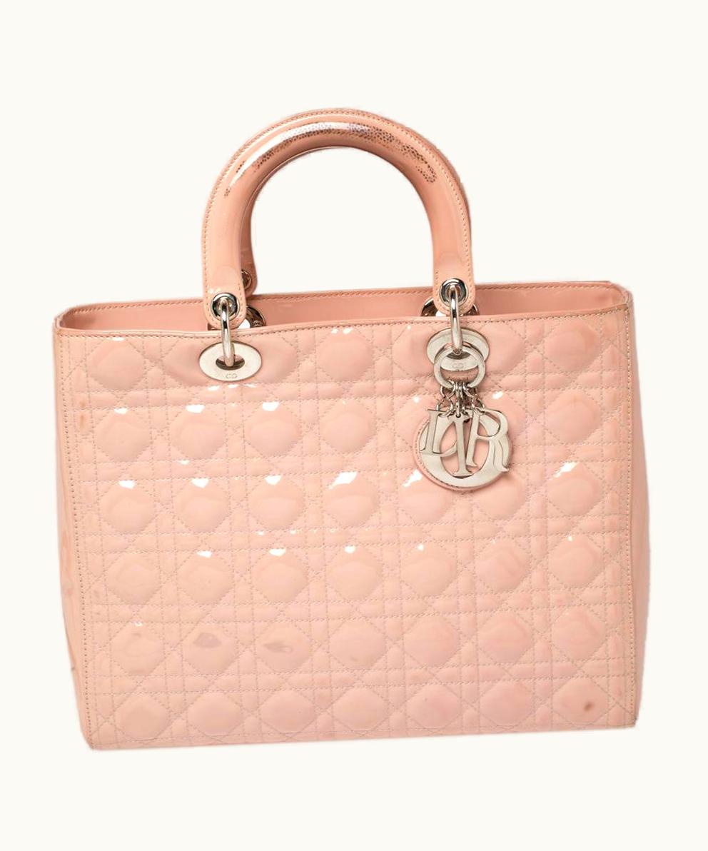Dior Dior Pink Cannage Patent Leather Large Lady Dior Tote UZ0568810